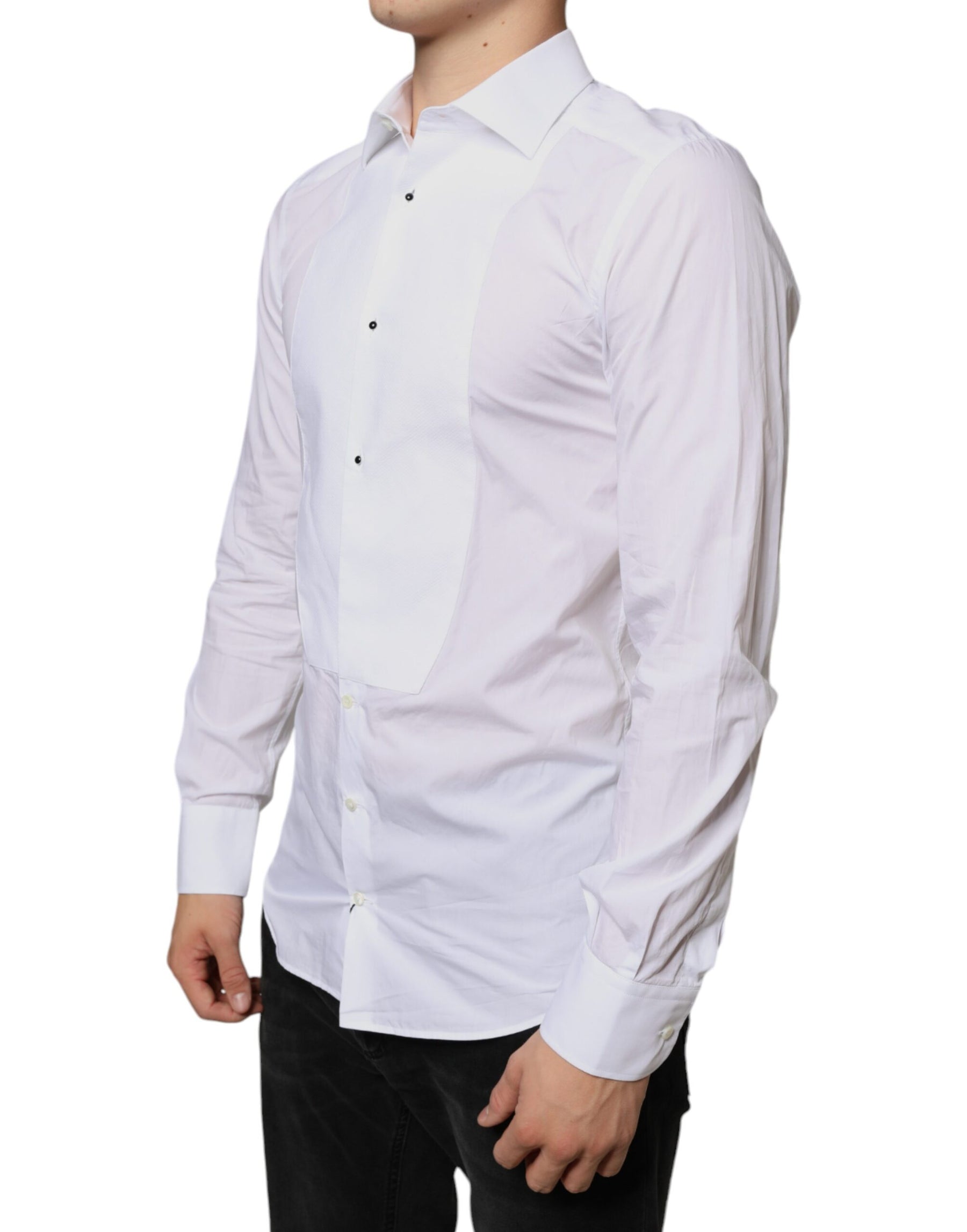 Dolce & Gabbana White Bib Cotton Poplin Formal Dress Shirt | Regal Royce