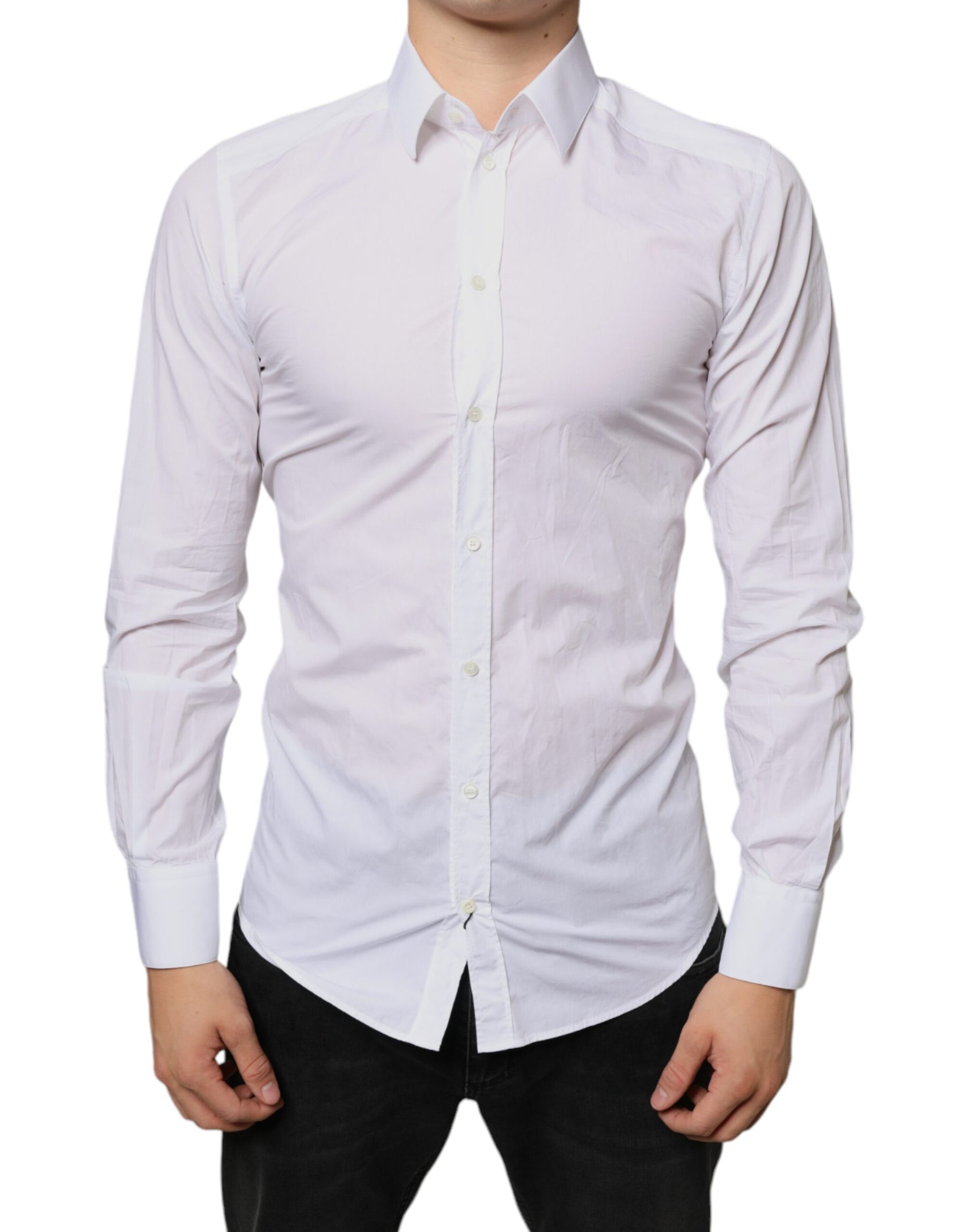 Dolce & Gabbana White Cotton Collared Men Formal Dress Shirt | Regal Royce