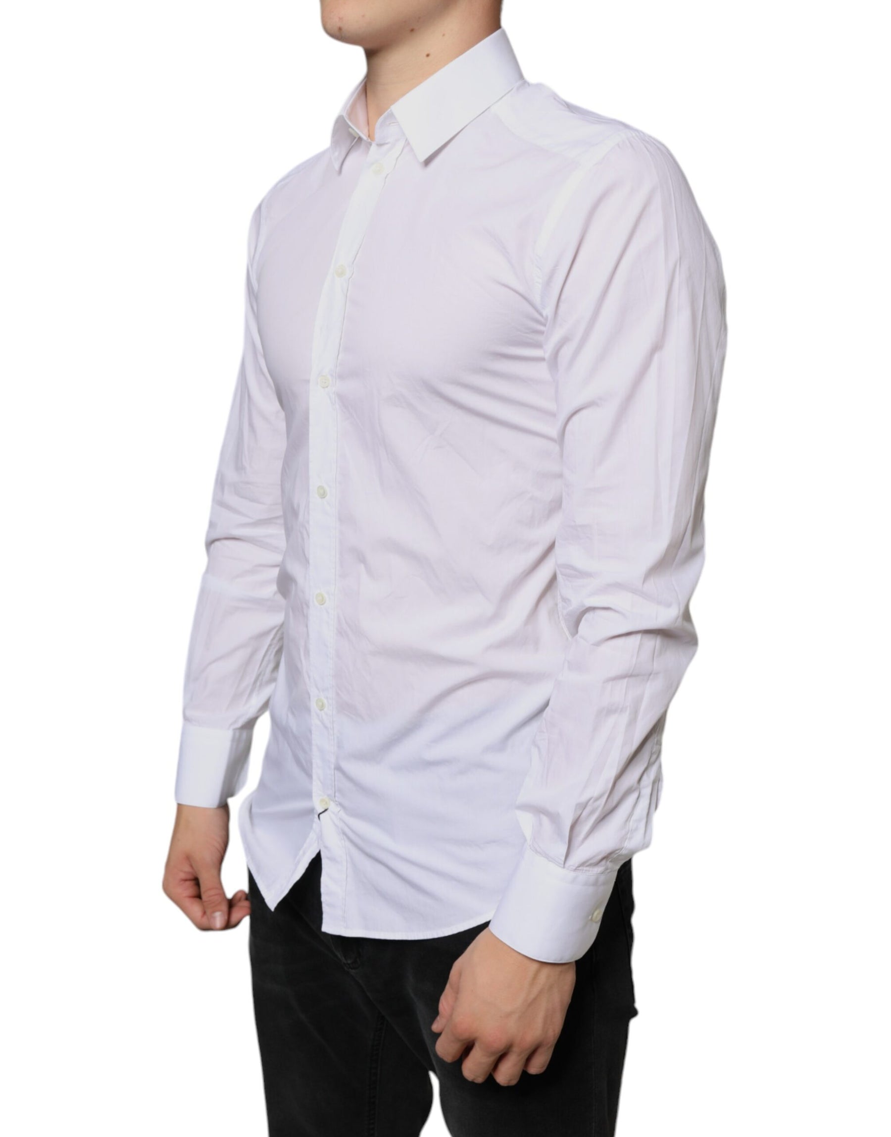 Dolce & Gabbana White Cotton Collared Men Formal Dress Shirt | Regal Royce