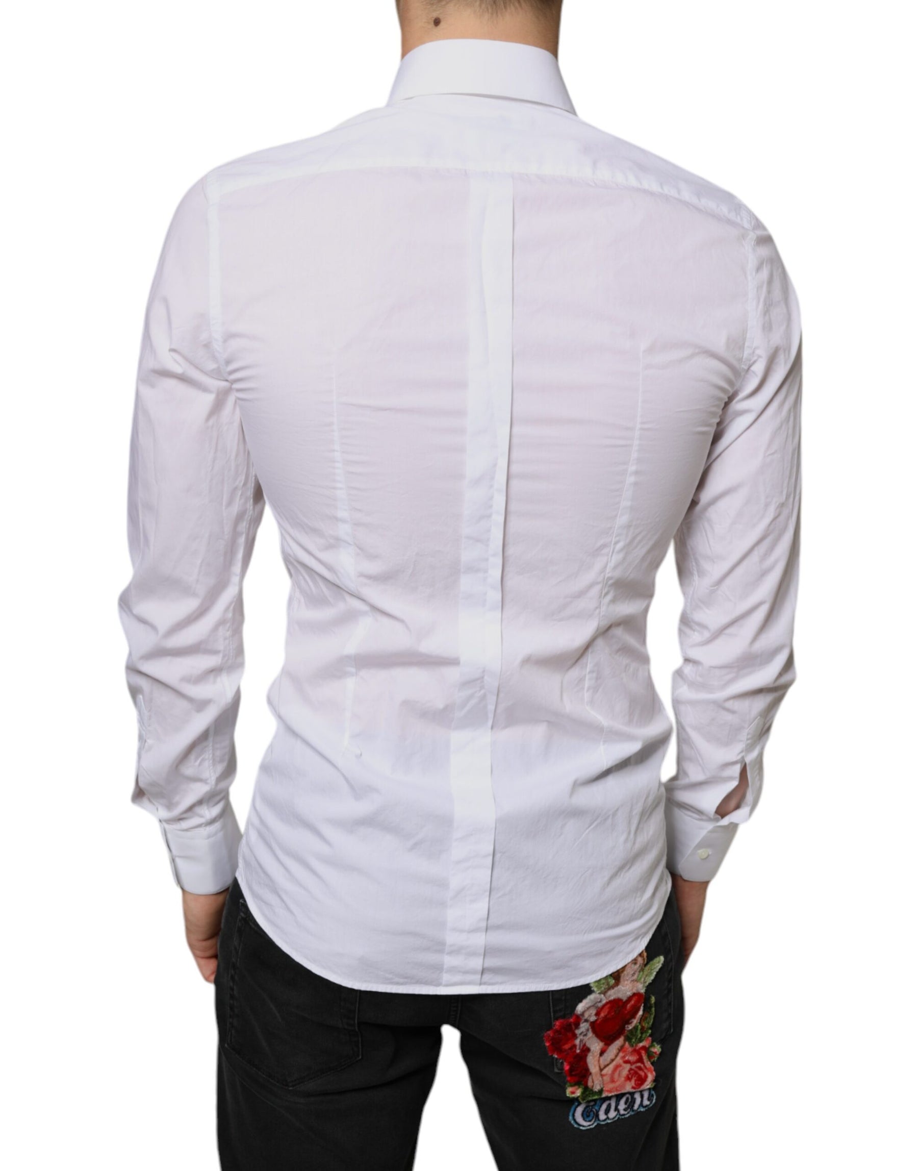 Dolce & Gabbana White Cotton Collared Men Formal Dress Shirt | Regal Royce