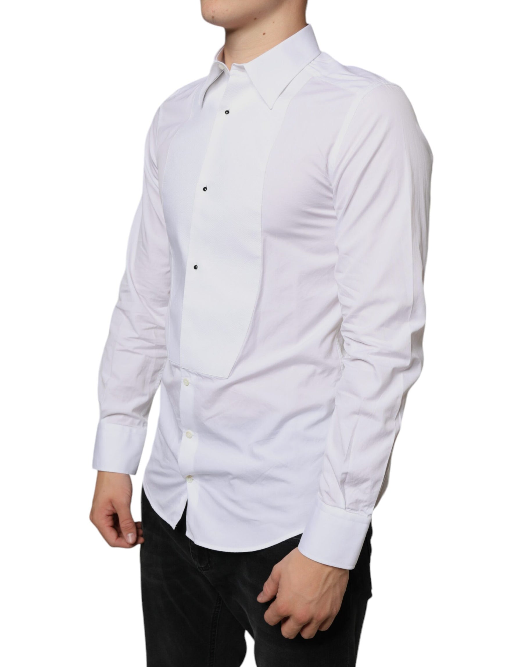 Dolce & Gabbana White Bib Cotton Poplin Formal Dress Shirt | Regal Royce