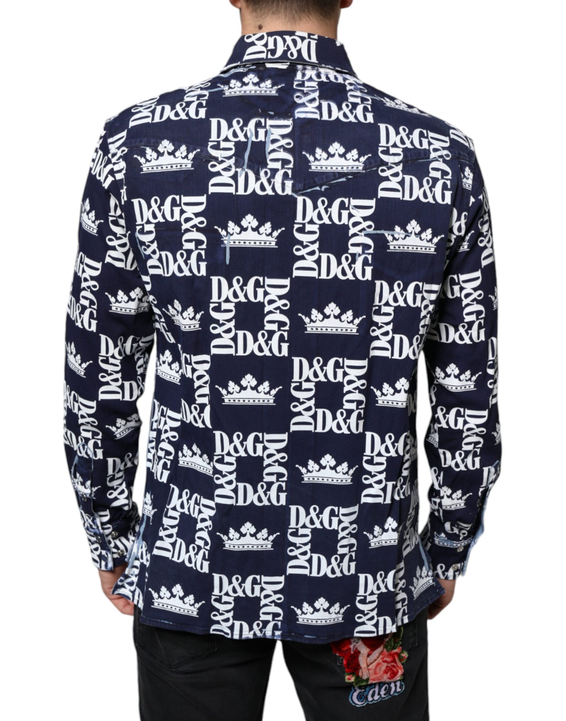 Dolce & Gabbana Blue Crown Logo Print Slim Fit Cotton Shirt | Regal Royce