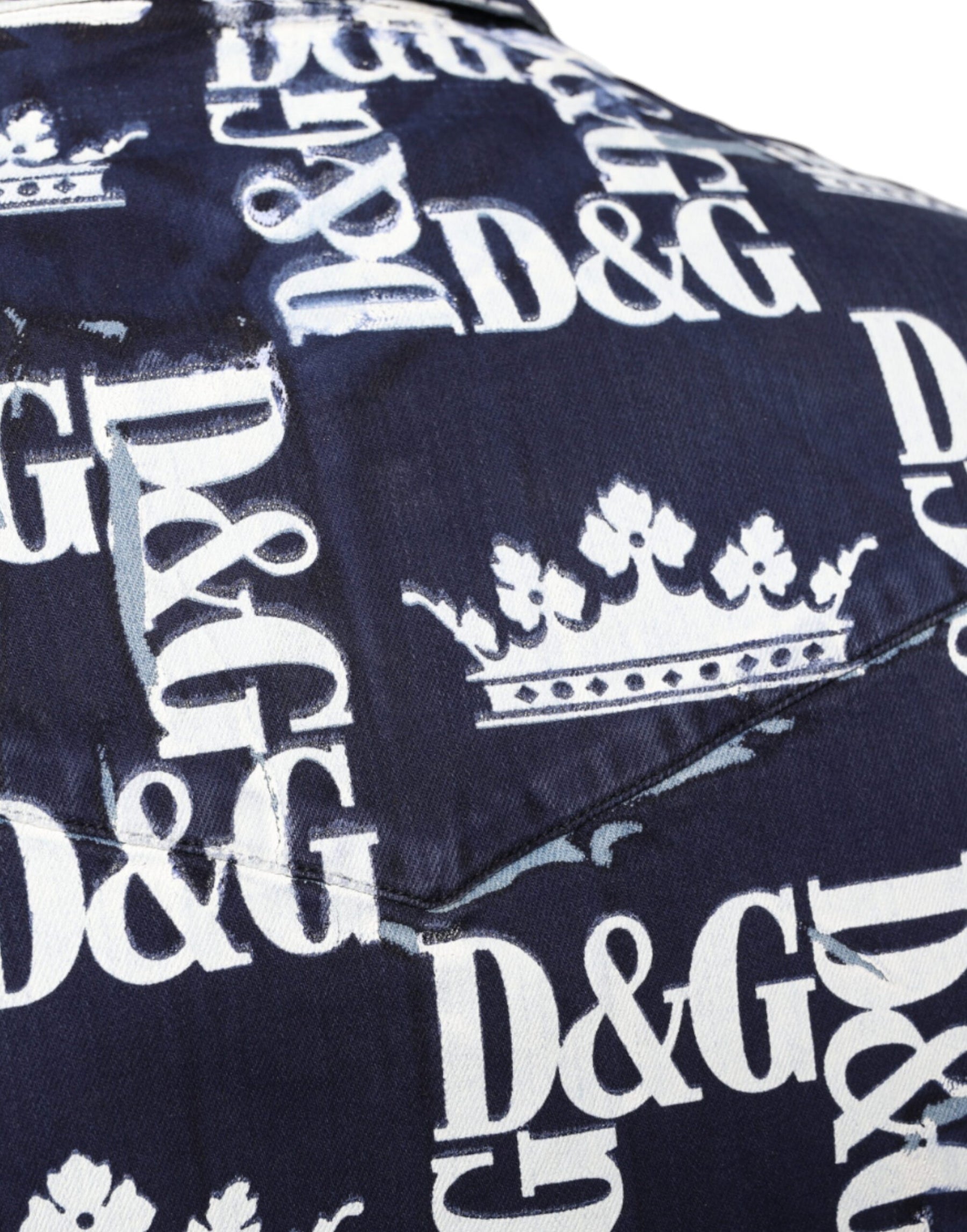 Dolce & Gabbana Blue Crown Logo Print Slim Fit Cotton Shirt | Regal Royce