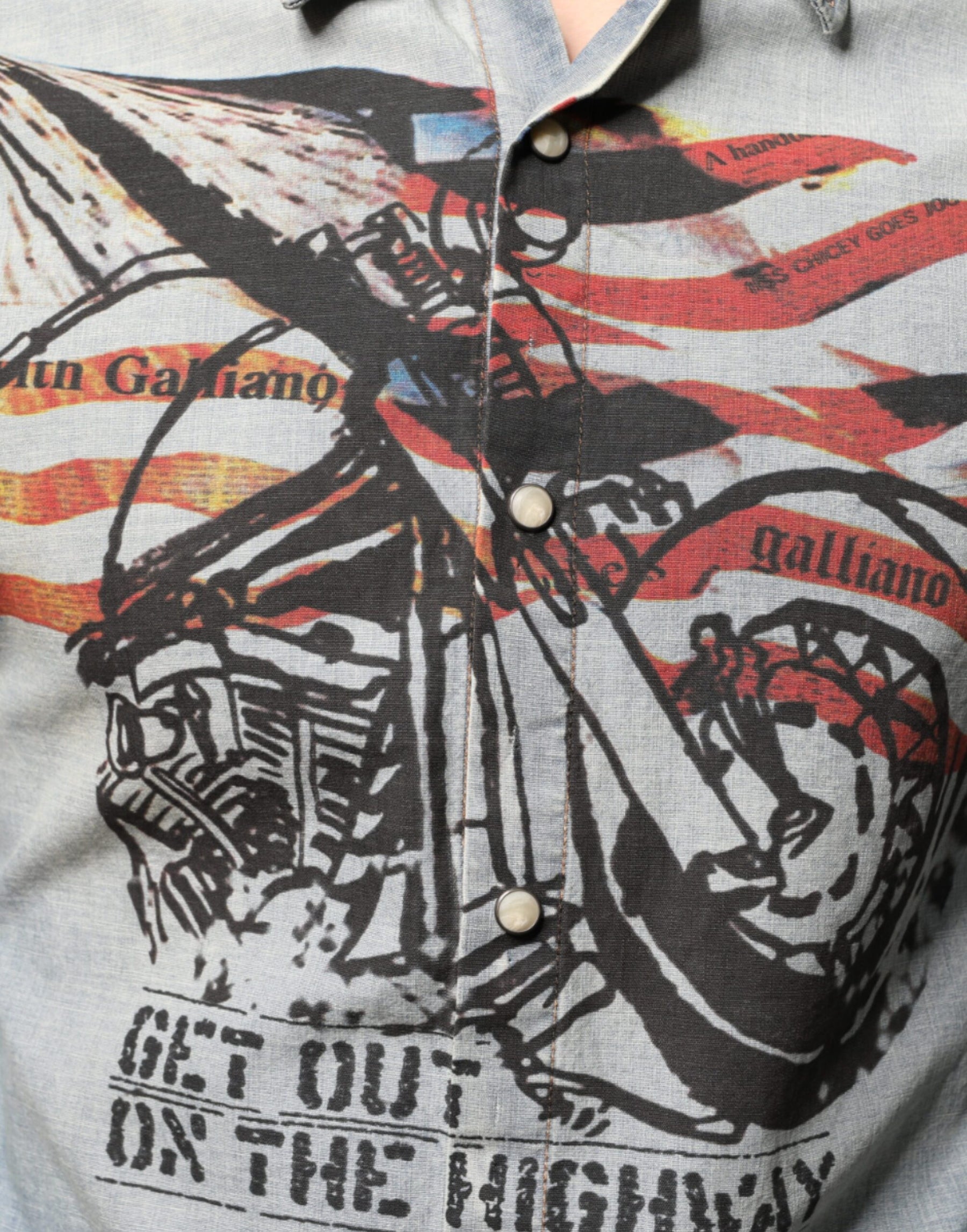 John Galliano Light Blue Printed Cotton Denim Long Sleeves Shirt | Regal Royce