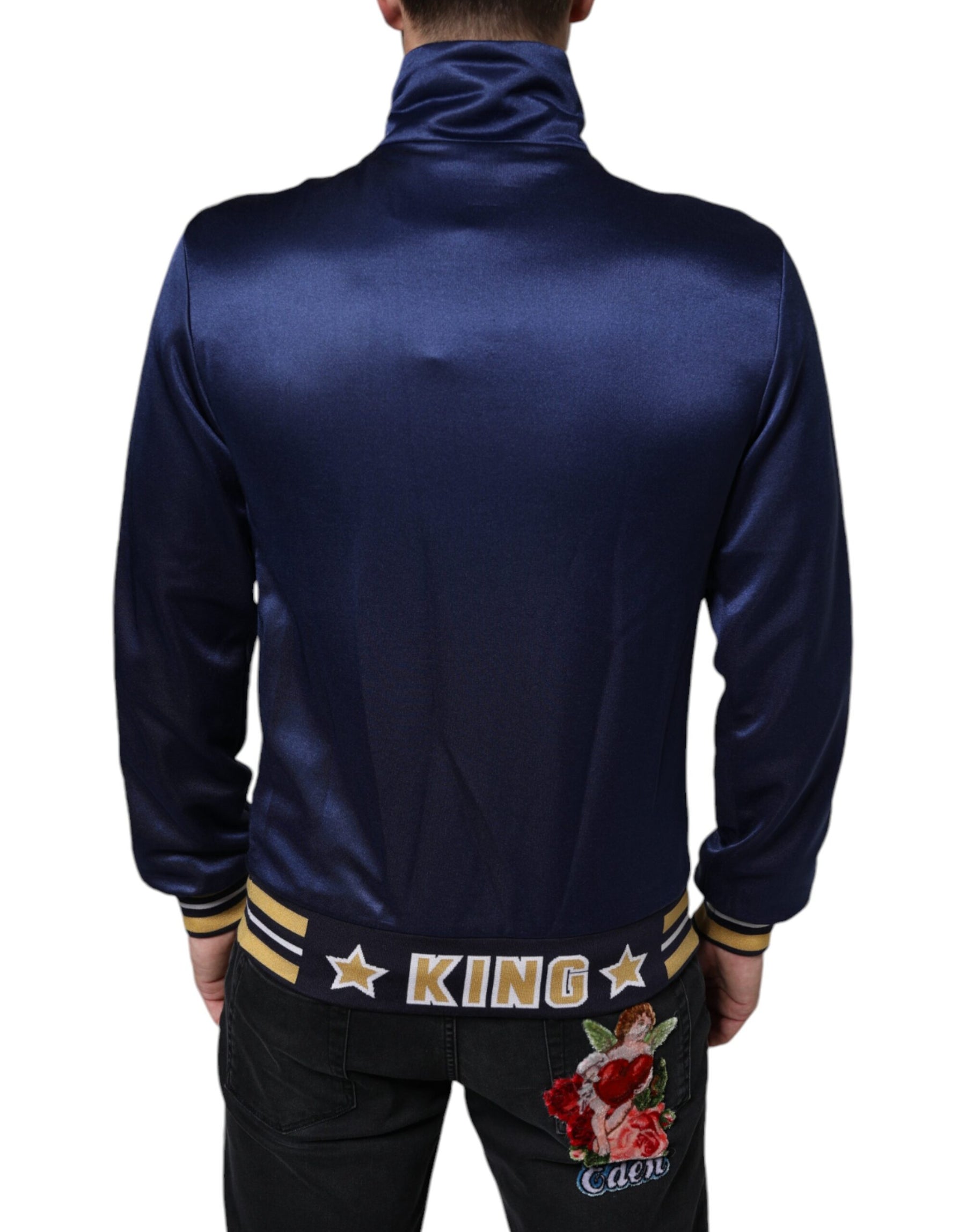 Dolce & Gabbana Blue Heraldic Patch Stripe King Bee Sweater | Regal Royce