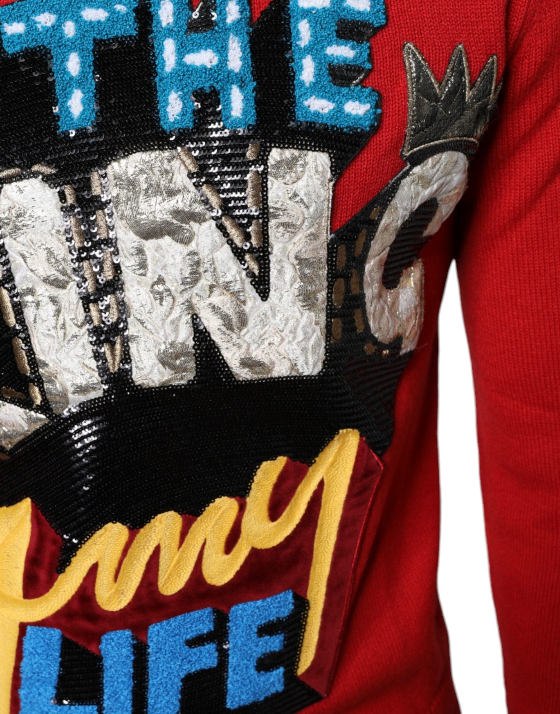 Dolce & Gabbana Red I'm The King Wool Crew Neck Sweatshirt Sweater | Regal Royce