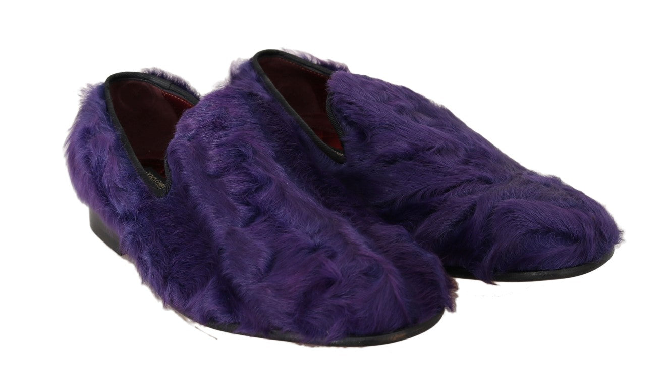 Dolce & Gabbana Purple Sheep Fur Leather Loafers | Regal Royce