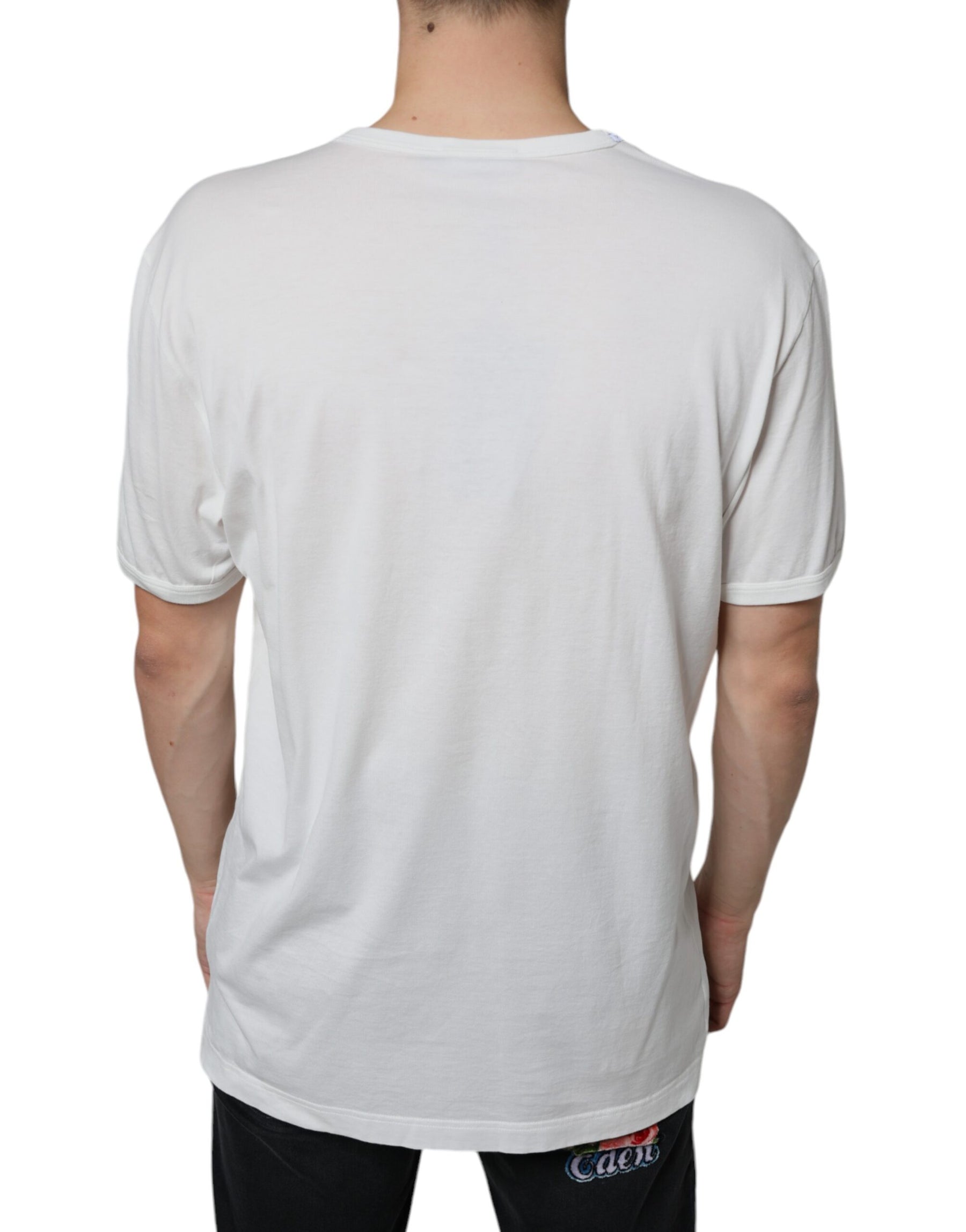 Dolce & Gabbana White Logo Embossed Cotton Crewneck T-shirt | Regal Royce