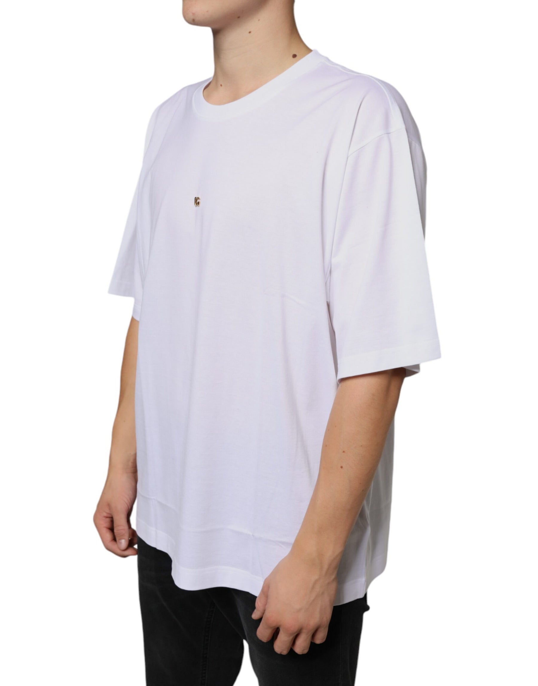 Dolce & Gabbana White Metal DG Logo Cotton Short Sleeves T-shirt | Regal Royce