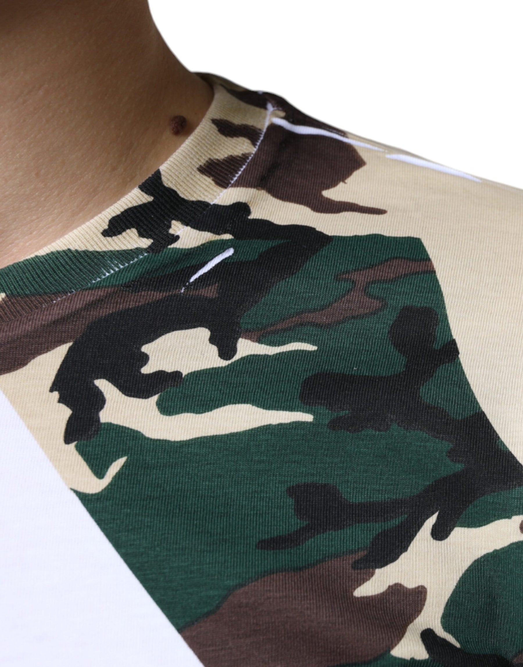 Dolce & Gabbana White Camouflage Stars Crew Neck T-shirt | Regal Royce