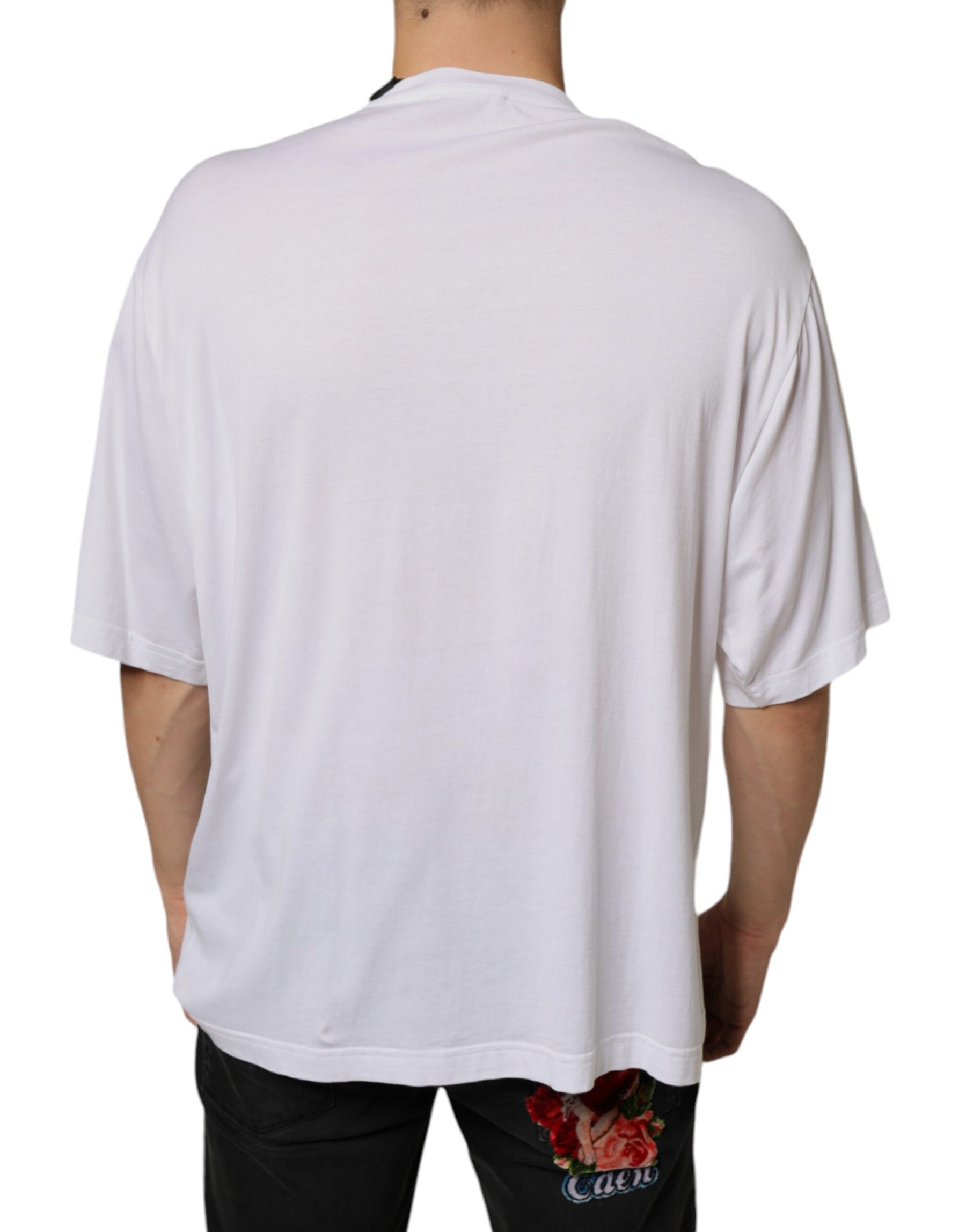 Dolce & Gabbana White Cotton Necklace Embellished T-shirt | Regal Royce