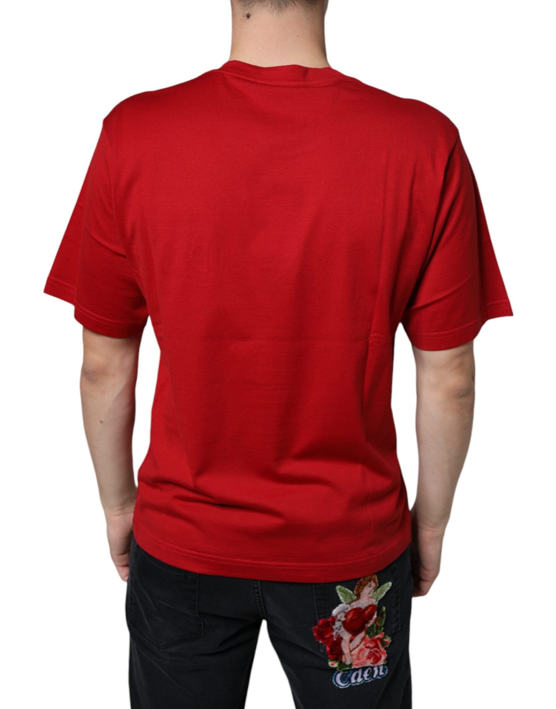 Dolce & Gabbana Red Cotton DG Logo Print Crew Neck T-shirt | Regal Royce