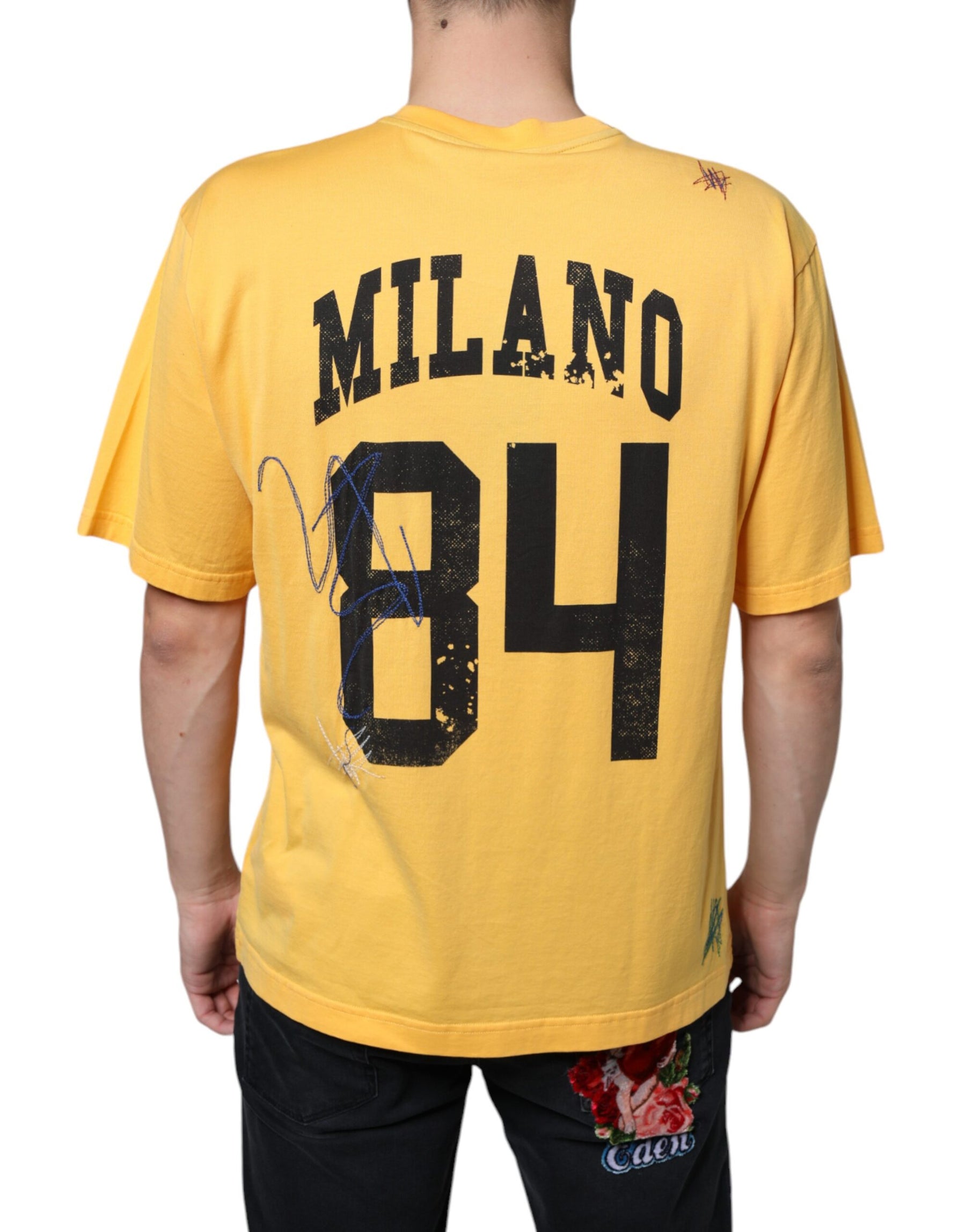 Dolce & Gabbana Yellow Secret Graden Floral Cotton Crew Neck T-shirt | Regal Royce