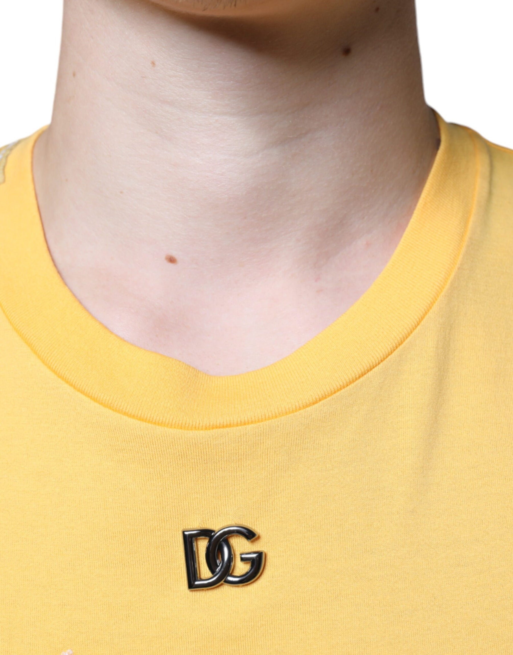 Dolce & Gabbana Yellow Secret Graden Floral Cotton Crew Neck T-shirt | Regal Royce