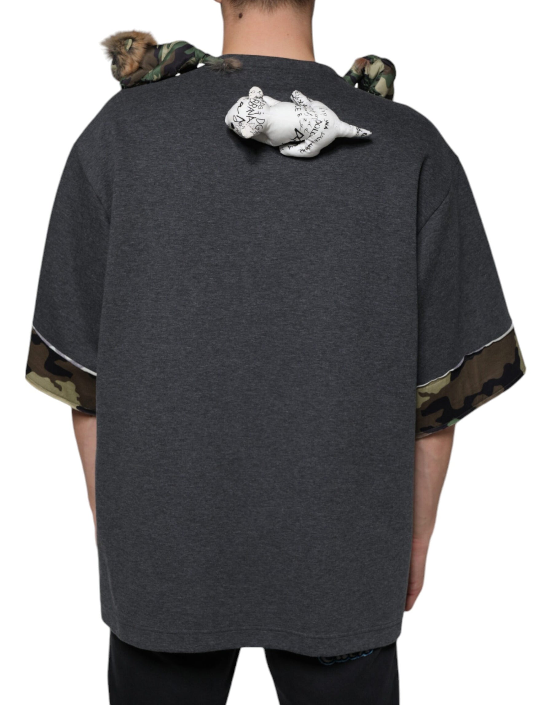 Dolce & Gabbana Gray Camouflage Animal Stuff Cotton T-shirt | Regal Royce