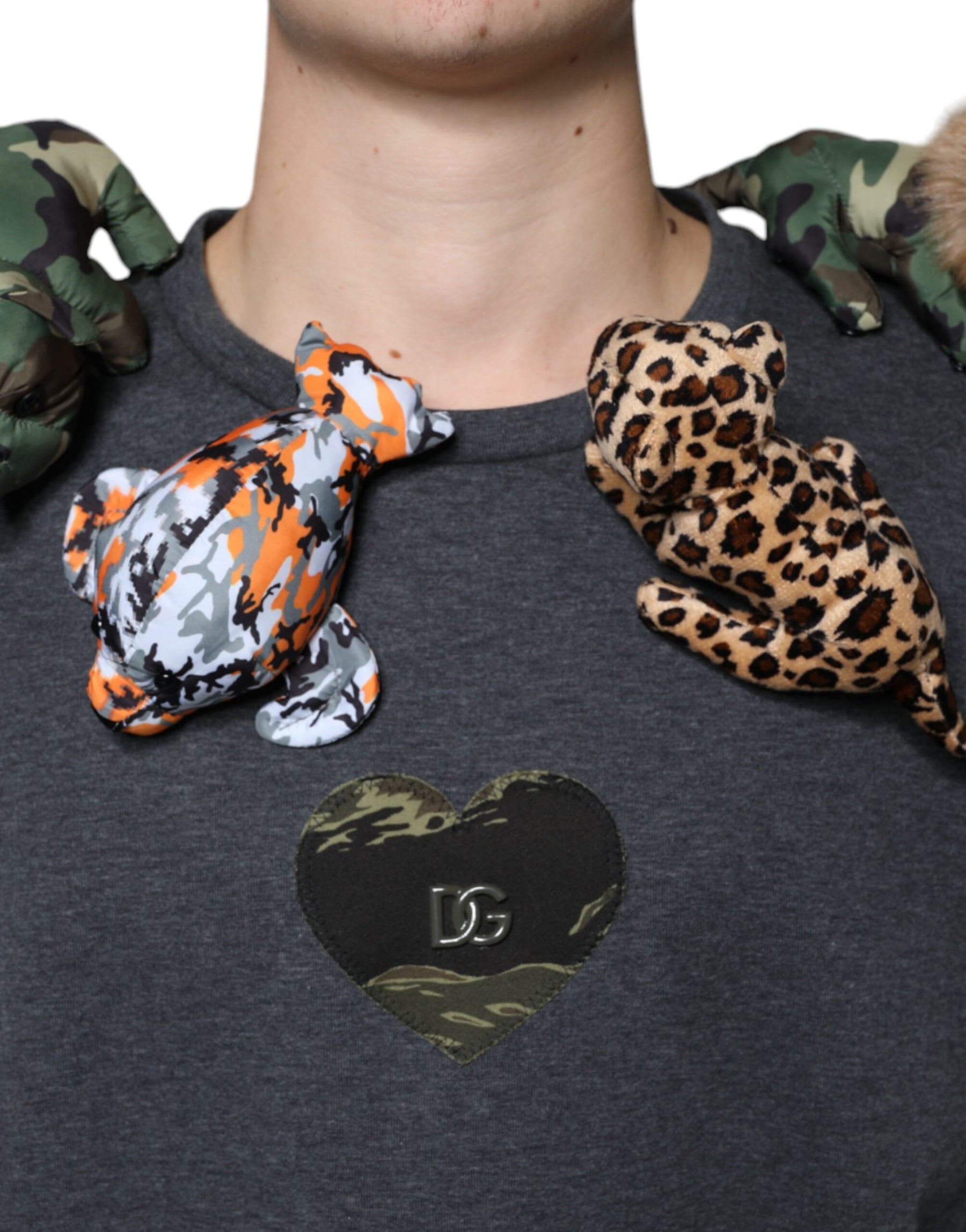 Dolce & Gabbana Gray Camouflage Animal Stuff Cotton T-shirt | Regal Royce