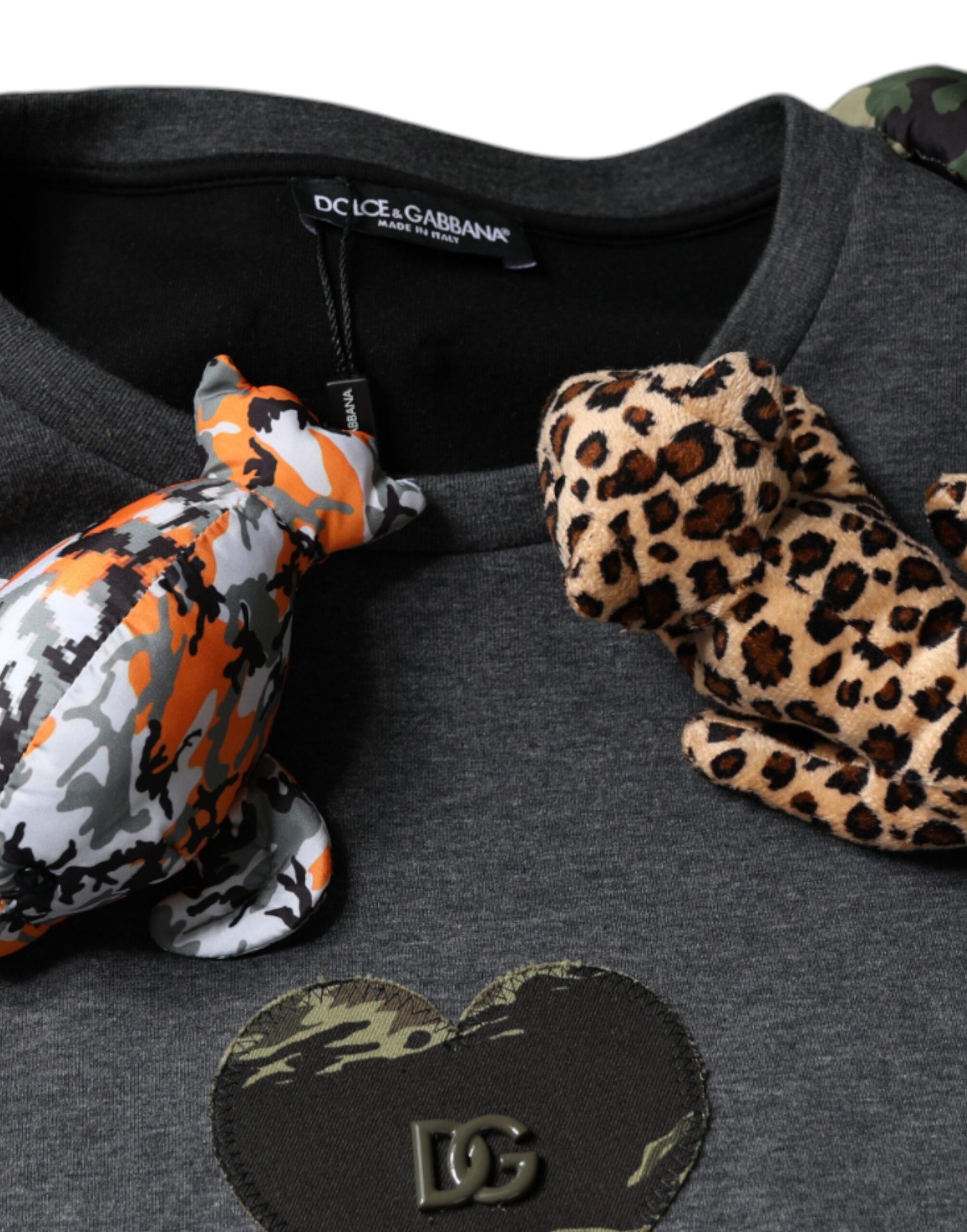Dolce & Gabbana Gray Camouflage Animal Stuff Cotton T-shirt | Regal Royce