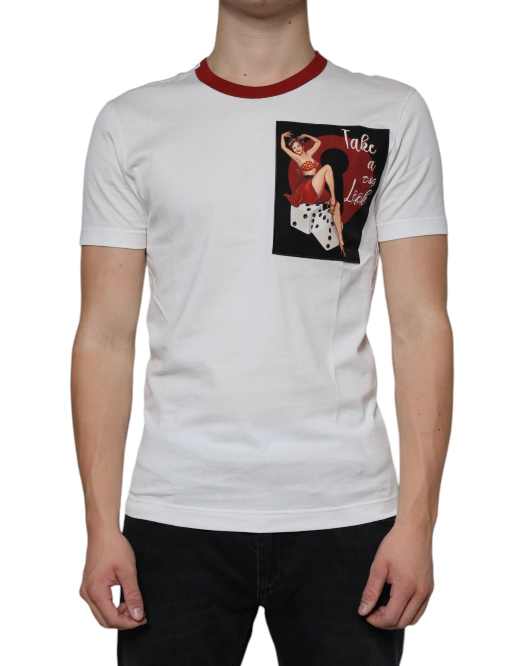 Dolce & Gabbana White Graphic Print Cotton Crew Neck T-shirt | Regal Royce