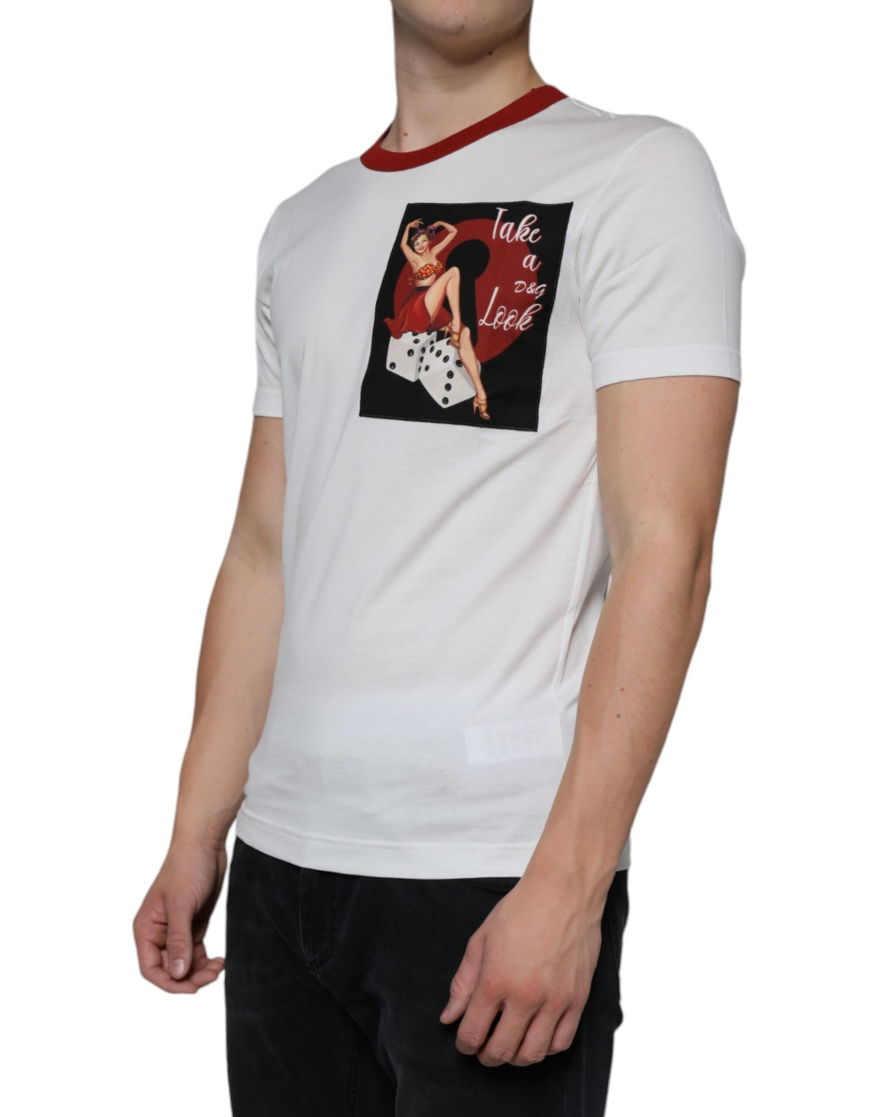 Dolce & Gabbana White Graphic Print Cotton Crew Neck T-shirt | Regal Royce