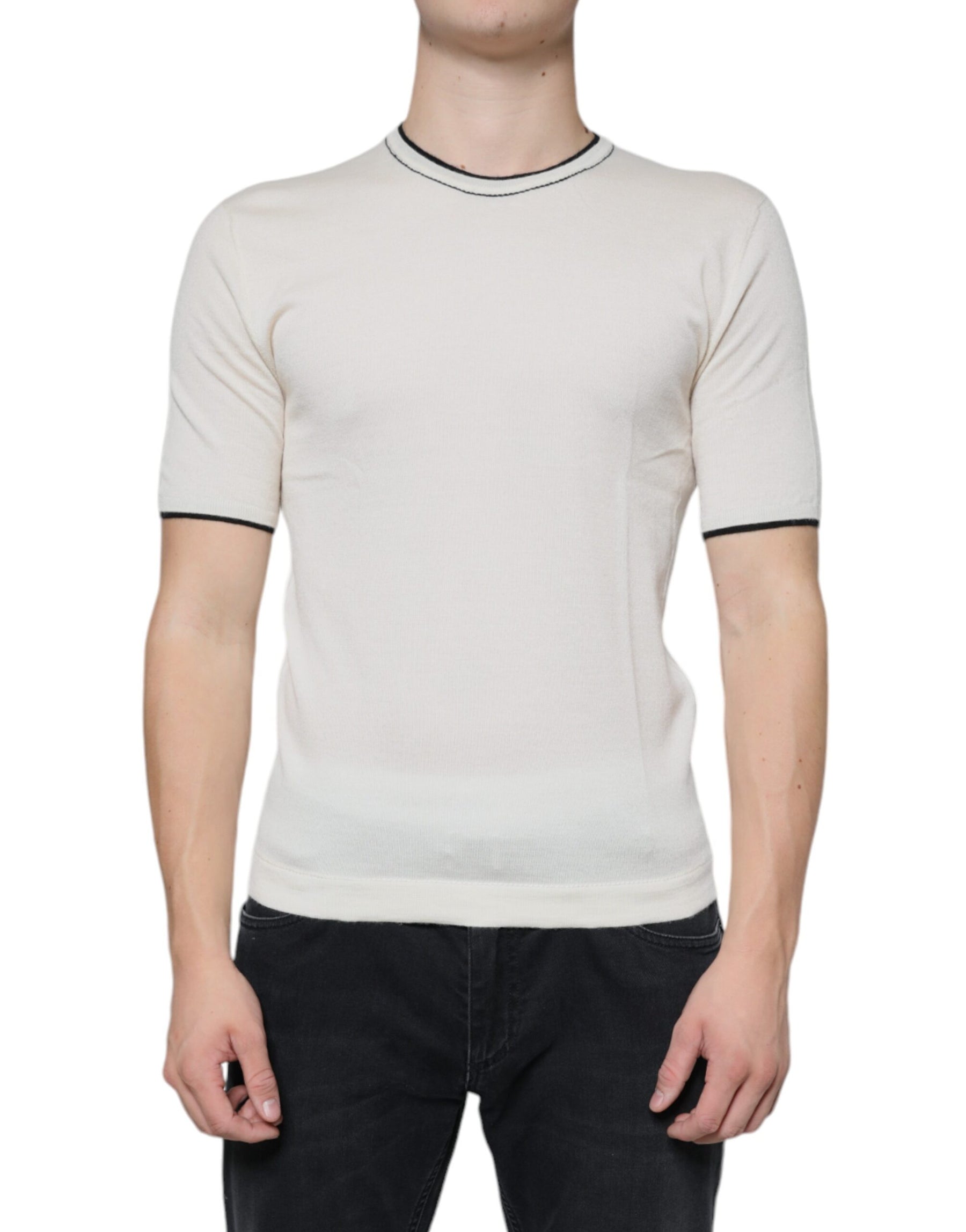 Dolce & Gabbana Off White Cashmere Short Sleeves T-shirt | Regal Royce