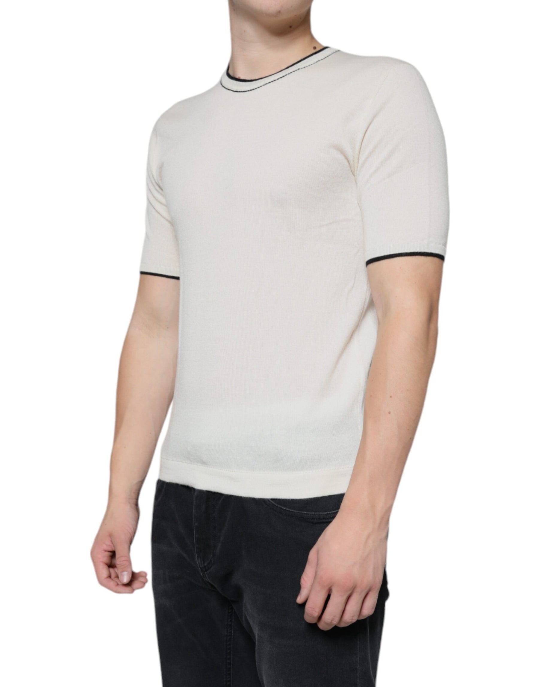 Dolce & Gabbana Off White Cashmere Short Sleeves T-shirt | Regal Royce