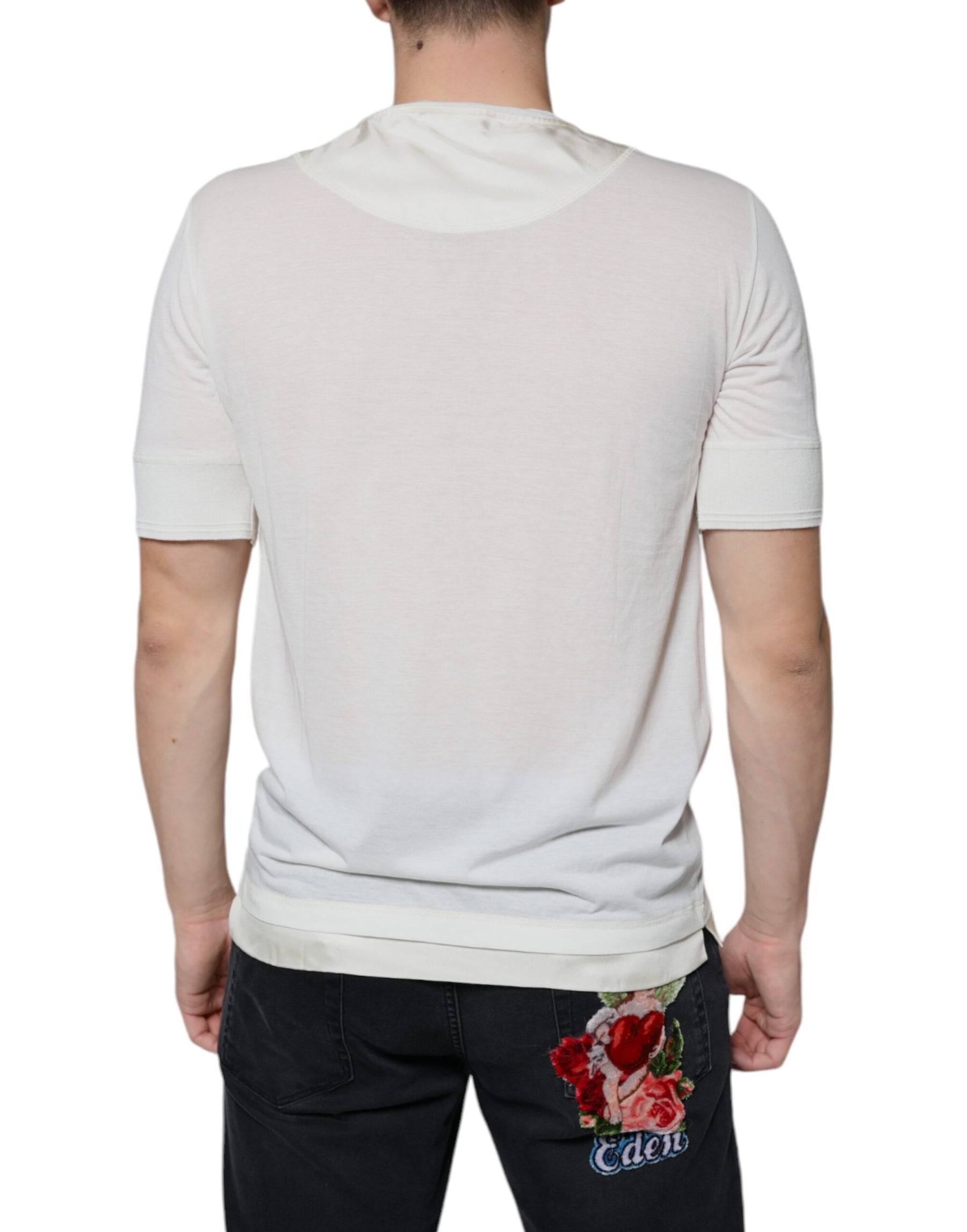 Dolce & Gabbana Off White Cotton Short Sleeves T-shirt | Regal Royce