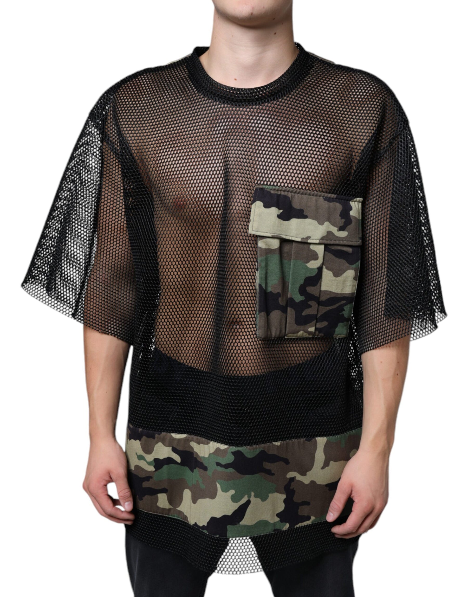 Dolce & Gabbana Black Mesh Camouflage Short Sleeves T-shirt | Regal Royce