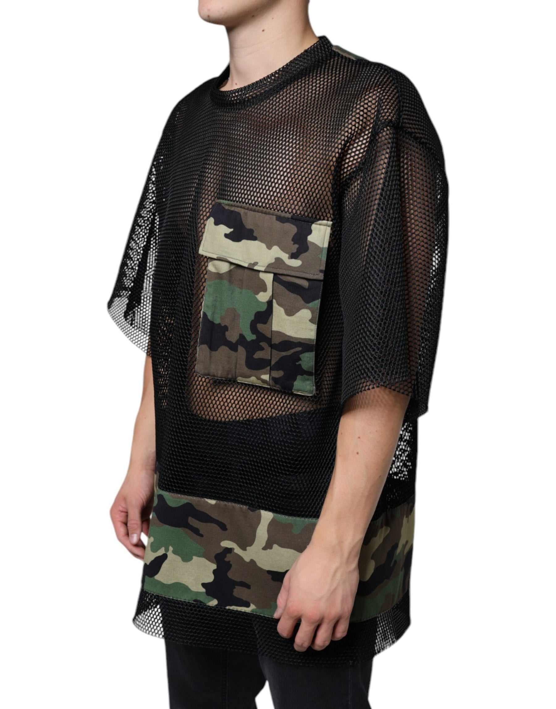 Dolce & Gabbana Black Mesh Camouflage Short Sleeves T-shirt | Regal Royce