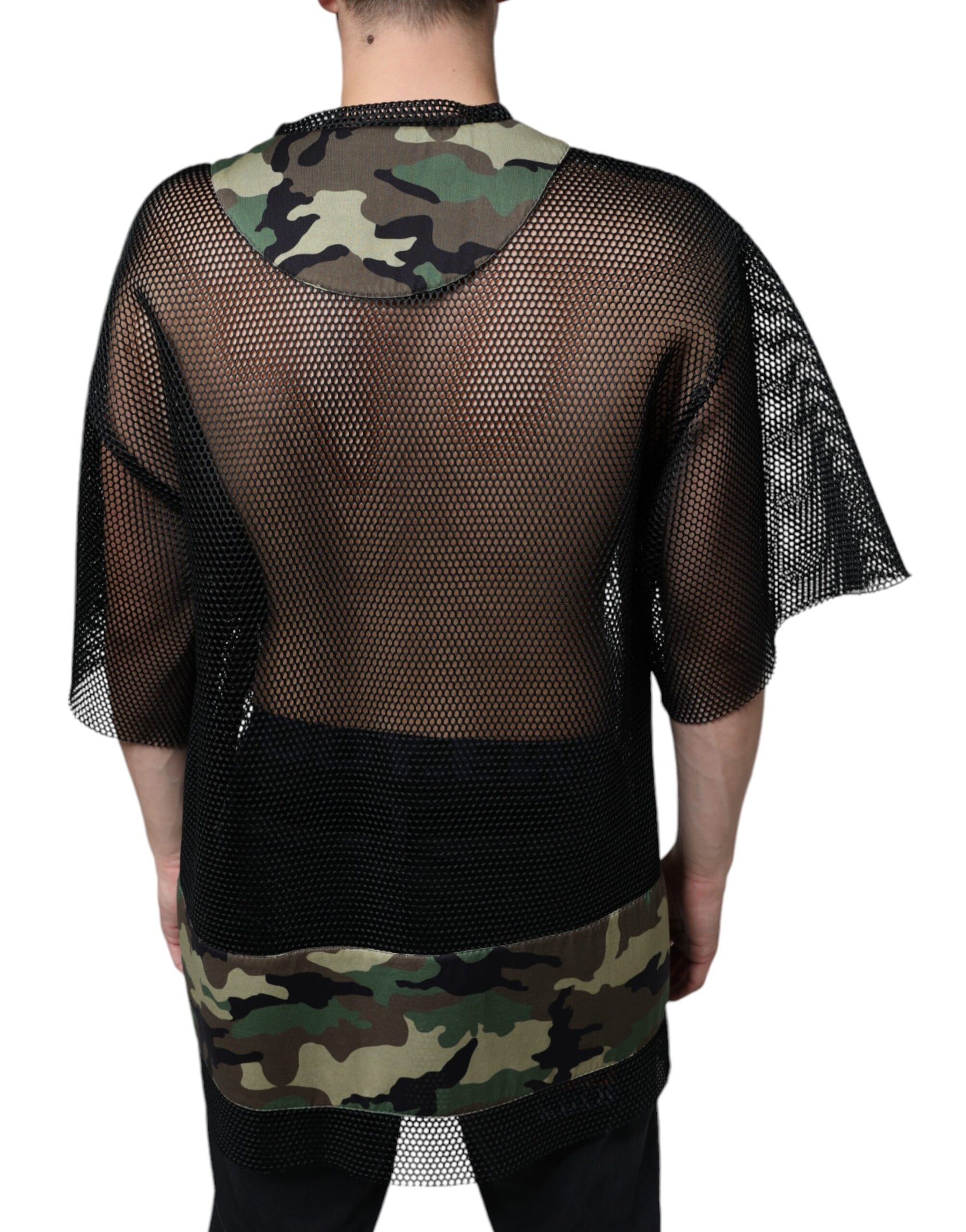 Dolce & Gabbana Black Mesh Camouflage Short Sleeves T-shirt | Regal Royce