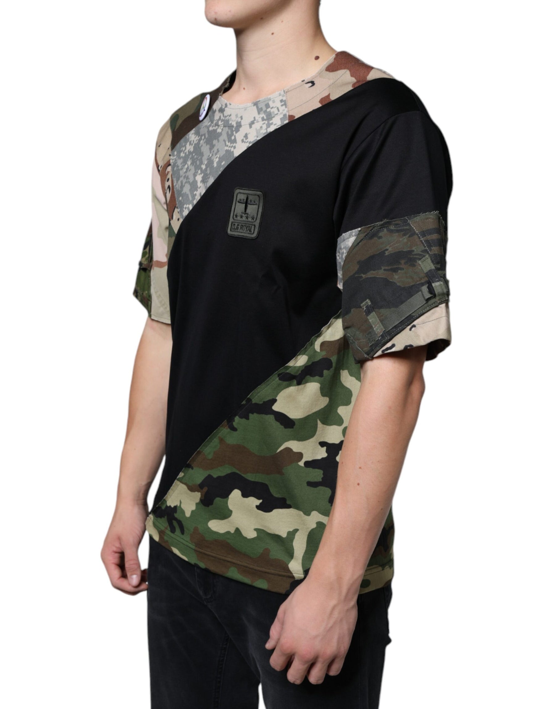 Dolce & Gabbana Multicolor Camouflage Patchwork DG Royal T-shirt | Regal Royce