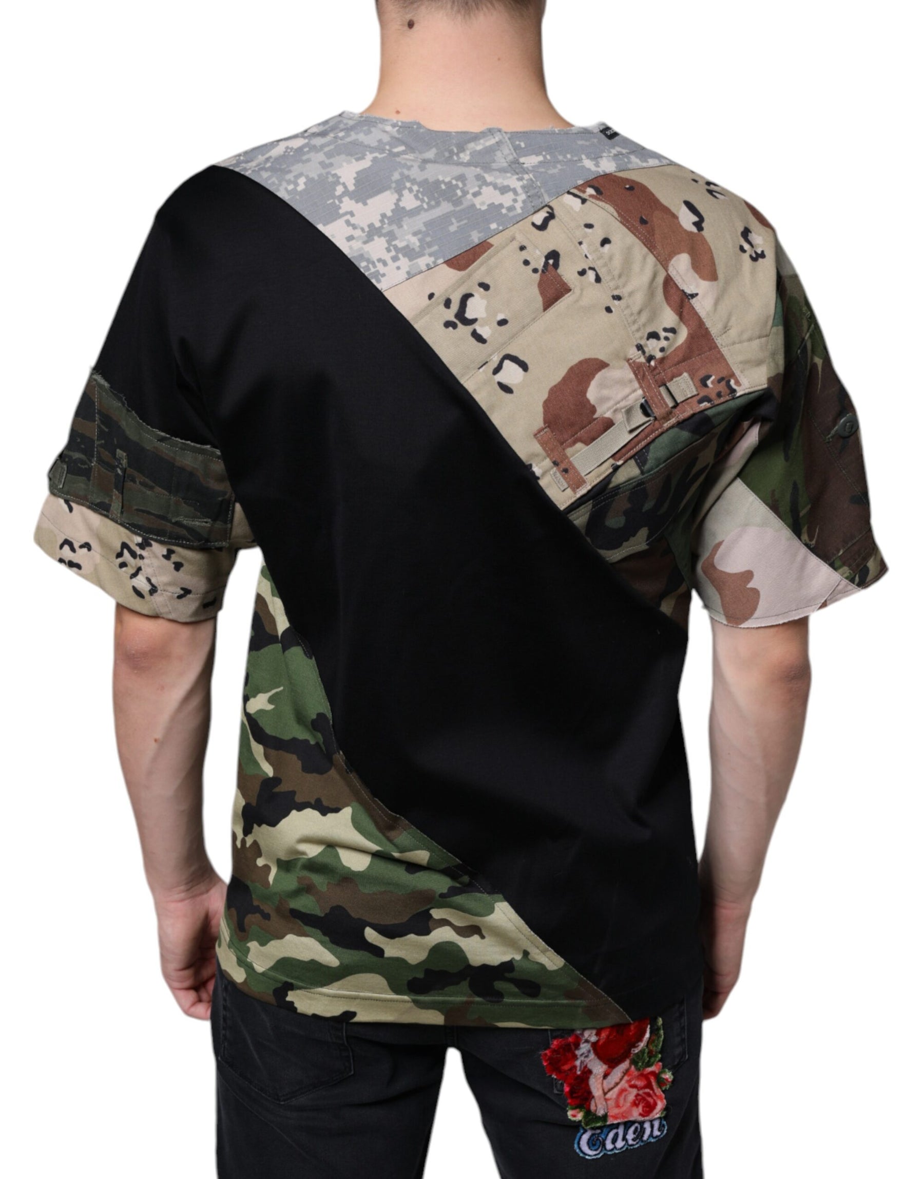 Dolce & Gabbana Multicolor Camouflage Patchwork DG Royal T-shirt | Regal Royce