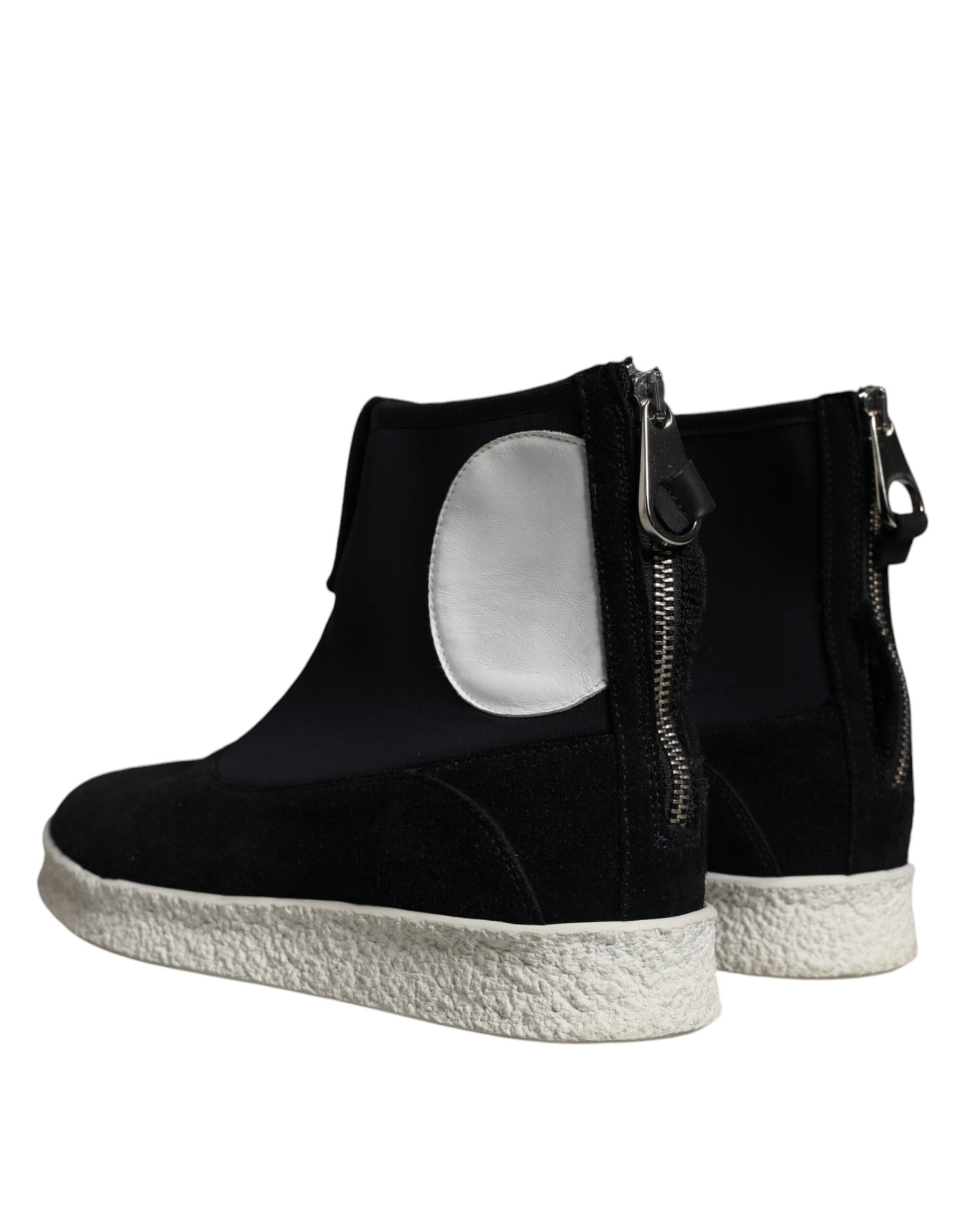 Alexander McQueen Black White Neoprene Takeshi Mid Calf Boots Shoes | Regal Royce