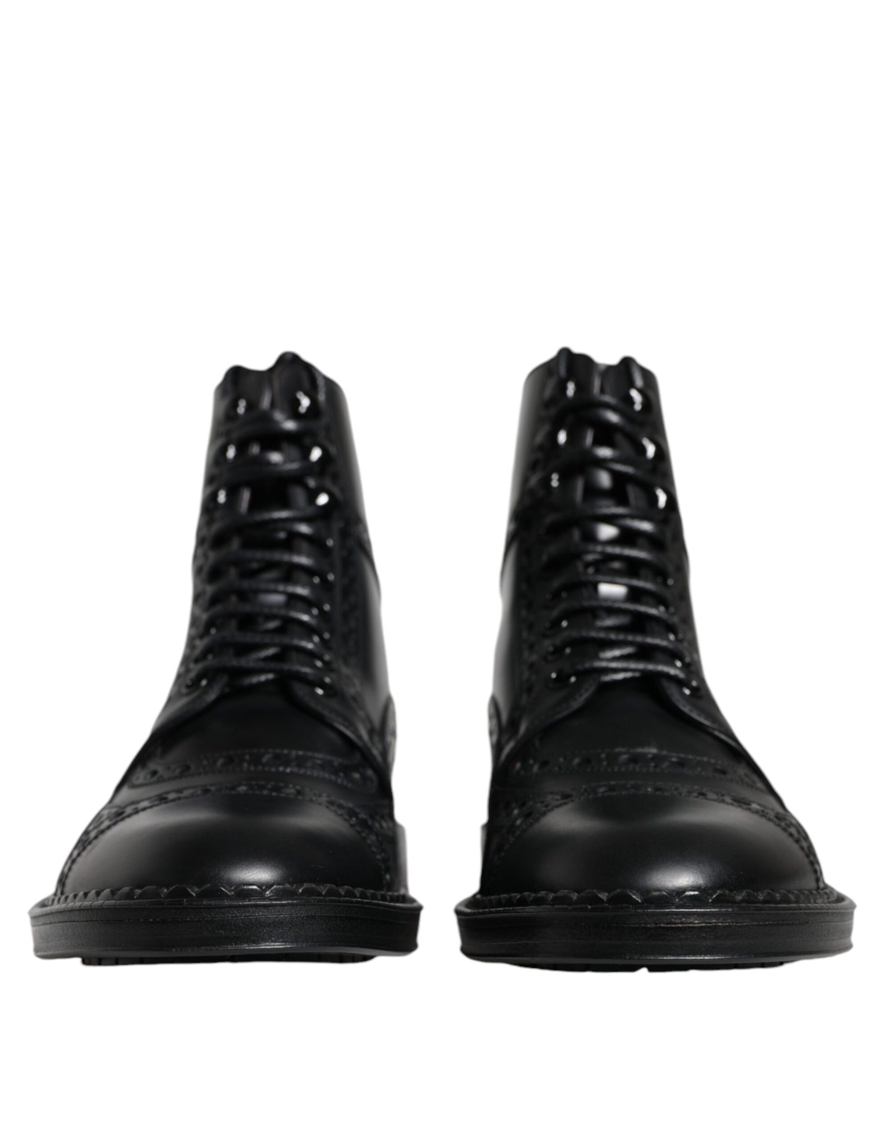 Dolce & Gabbana Black Leather Lace Up Mid Calf Boots Shoes | Regal Royce