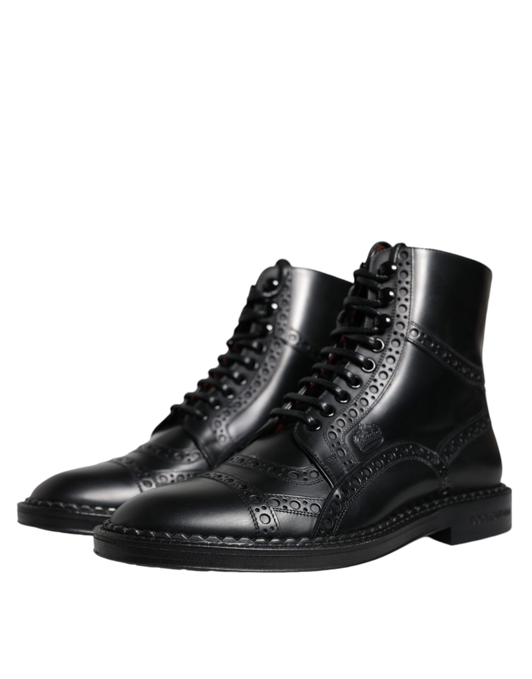 Dolce & Gabbana Black Leather Lace Up Mid Calf Boots Shoes | Regal Royce