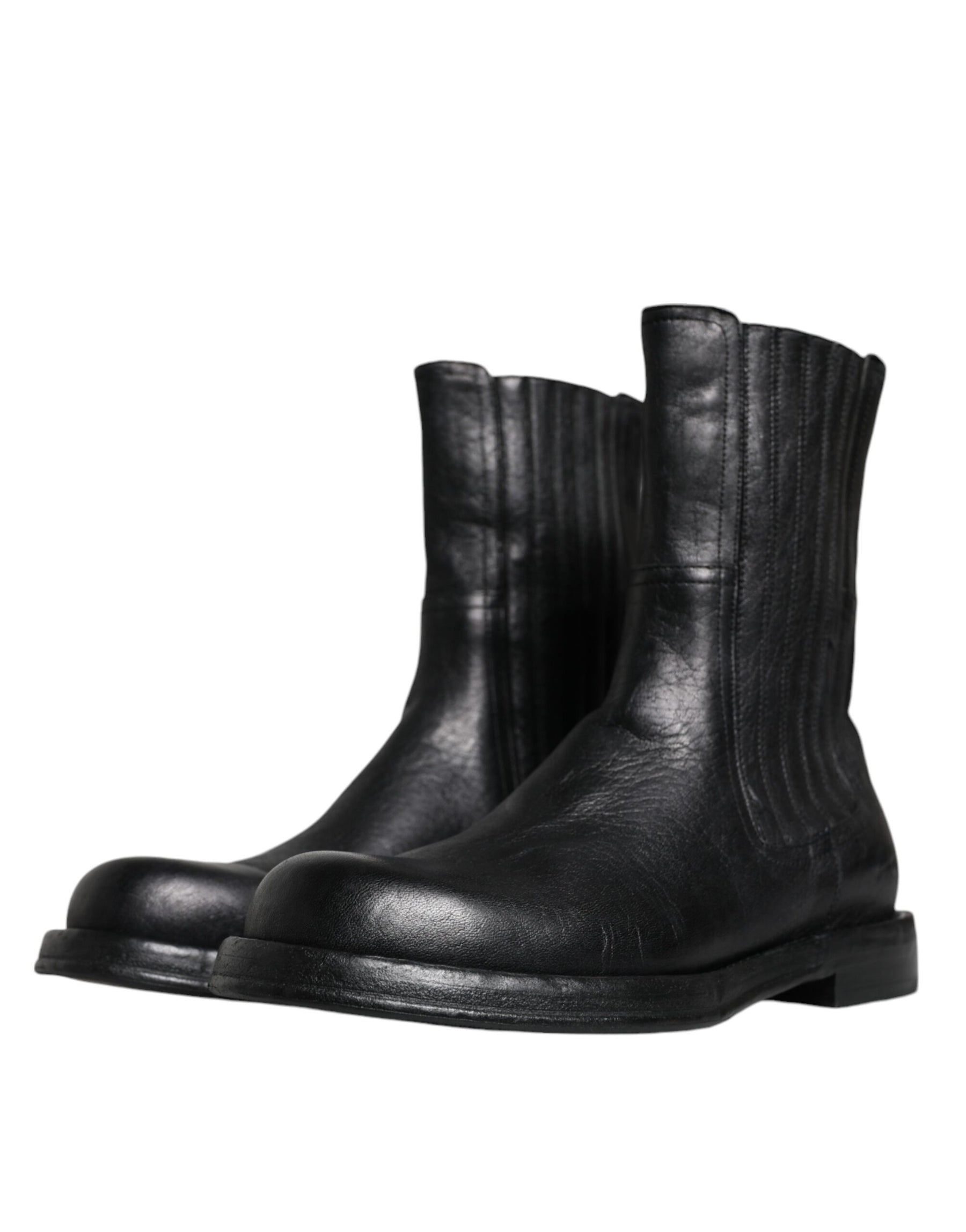 Dolce & Gabbana Black Horse Leather Mid Calf Boots Shoes | Regal Royce