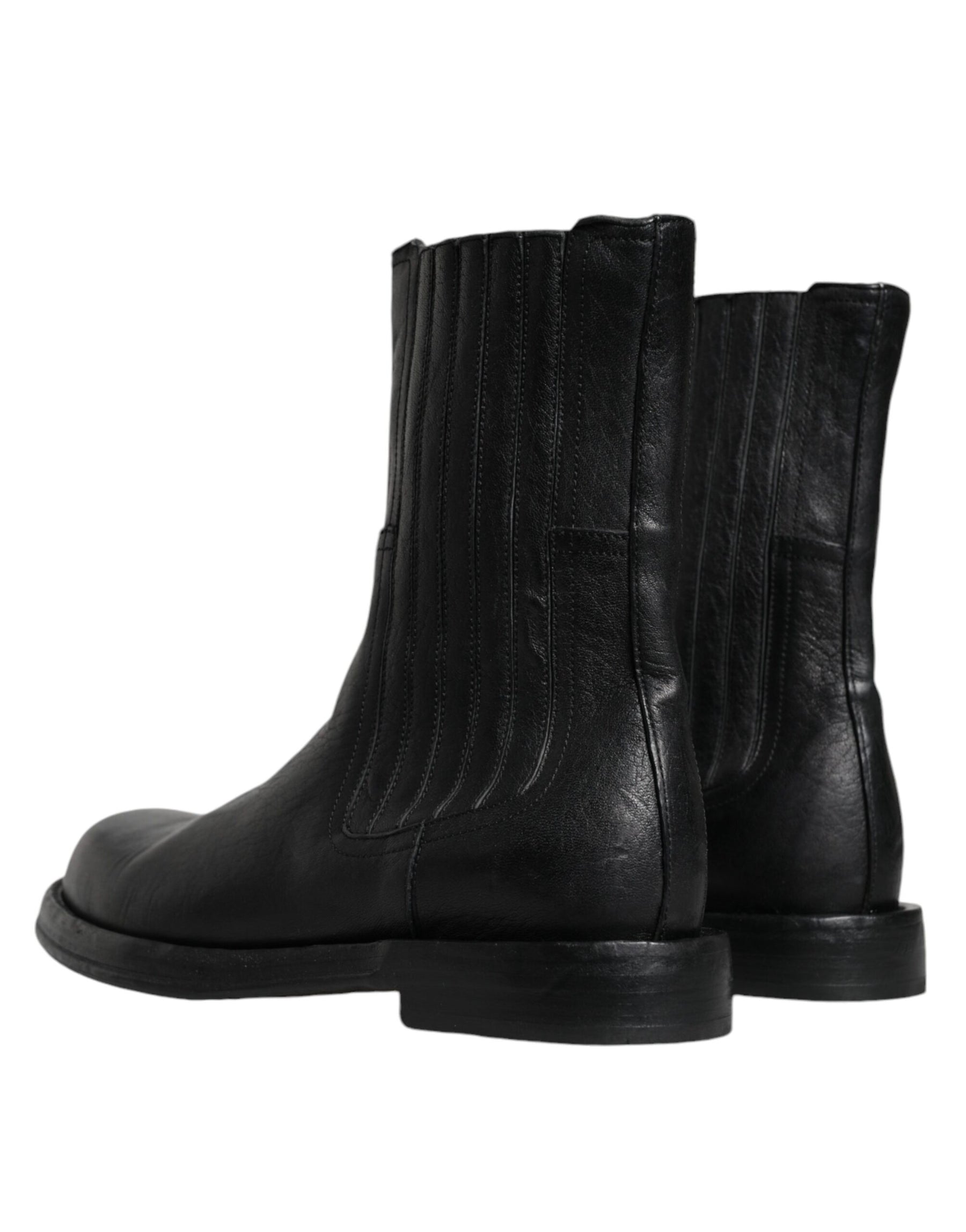 Dolce & Gabbana Black Horse Leather Mid Calf Boots Shoes | Regal Royce