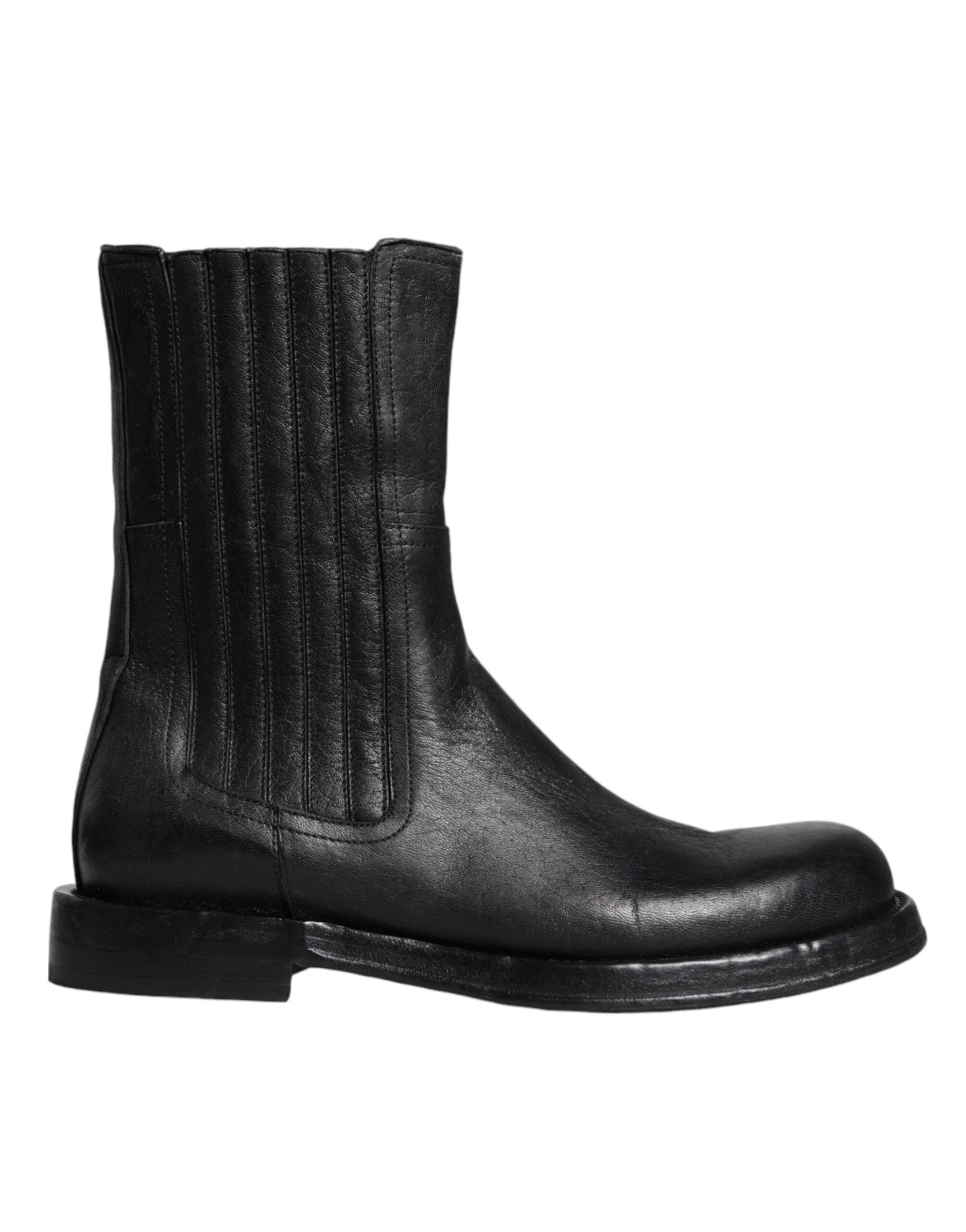 Dolce & Gabbana Black Horse Leather Mid Calf Boots Shoes | Regal Royce