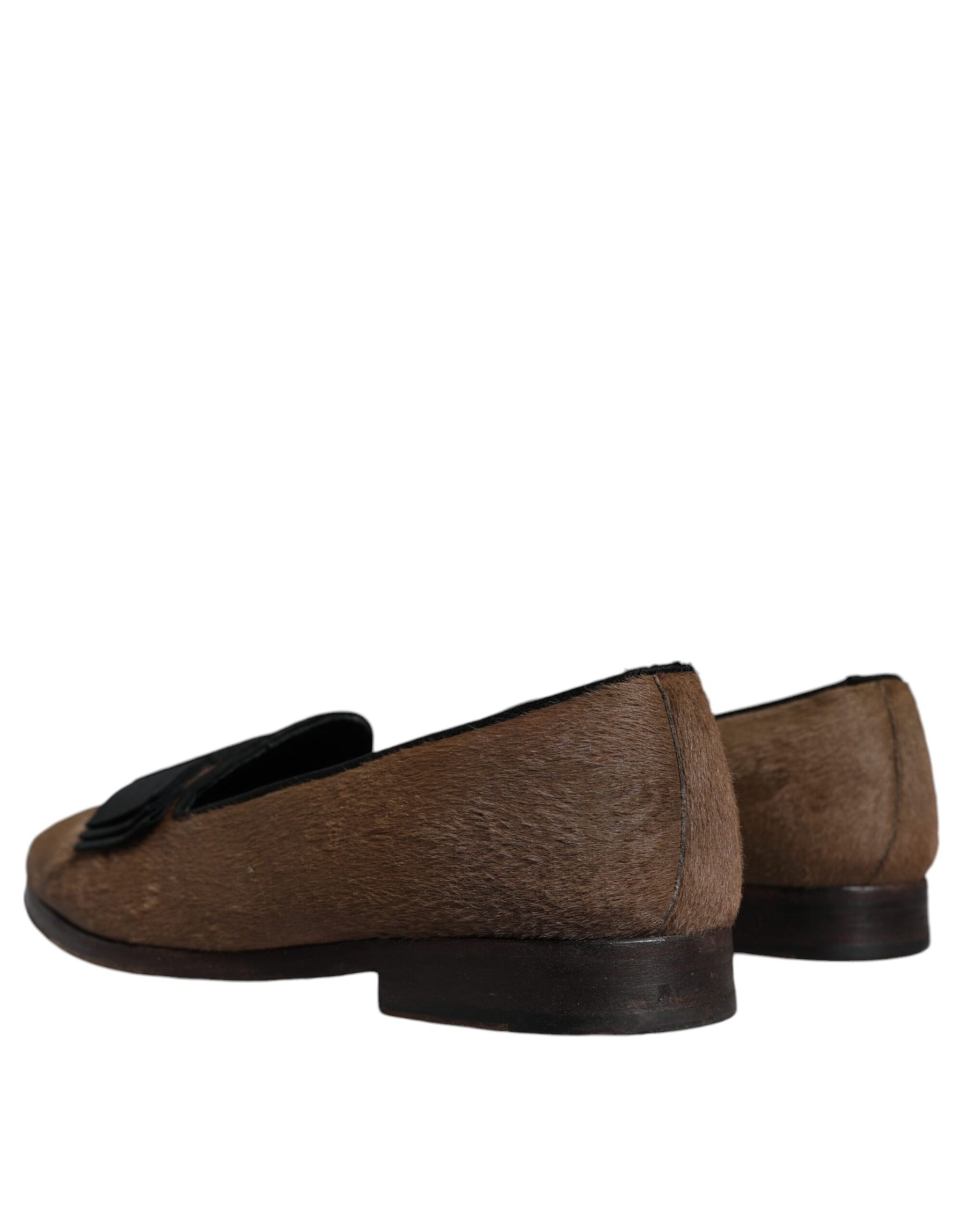 Dolce & Gabbana Brown Calf Hair Leather Loafers Formal Dress Shoes | Regal Royce