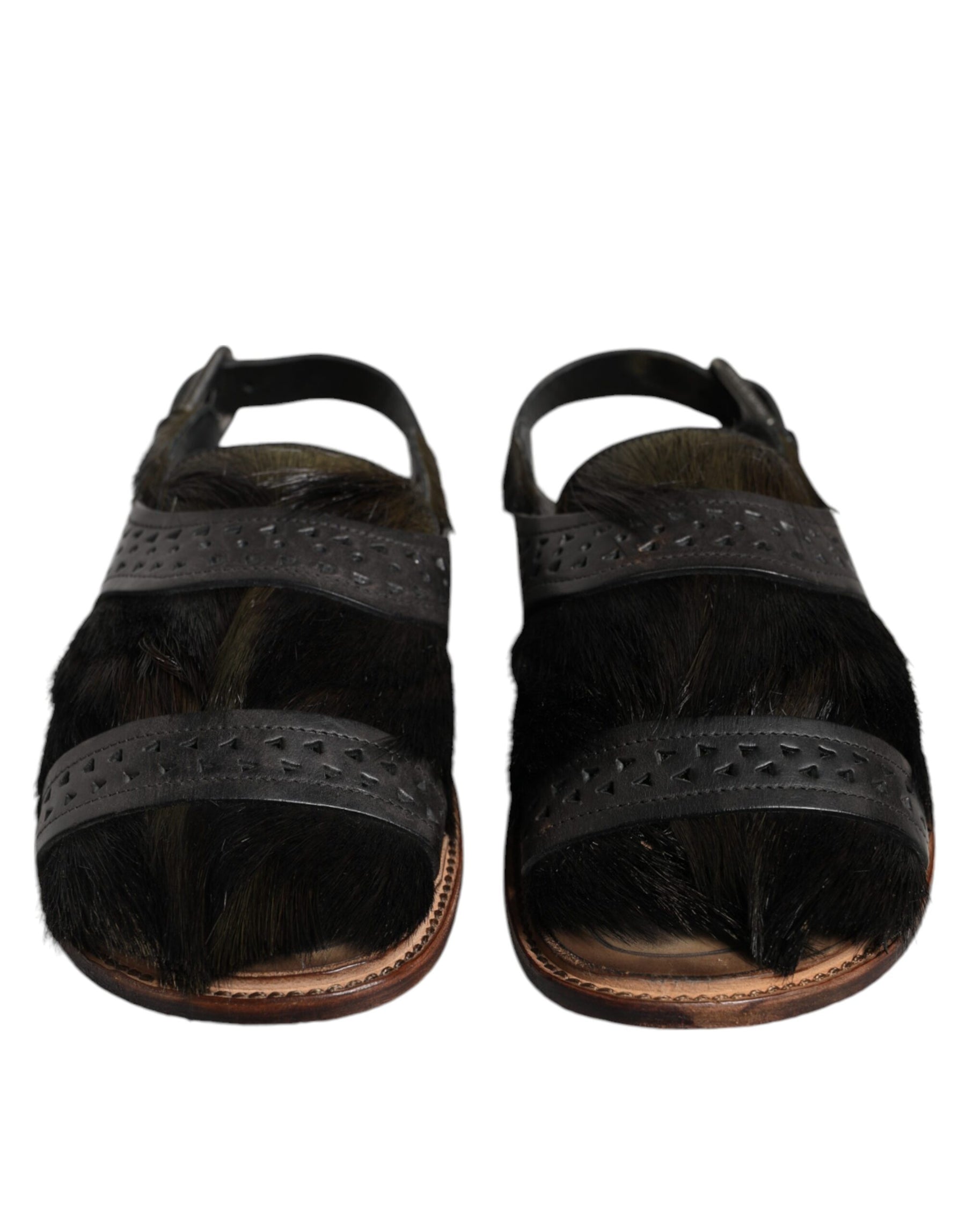 Dolce & Gabbana Black Gazelle Hair Leather Flats Sandals Shoes | Regal Royce