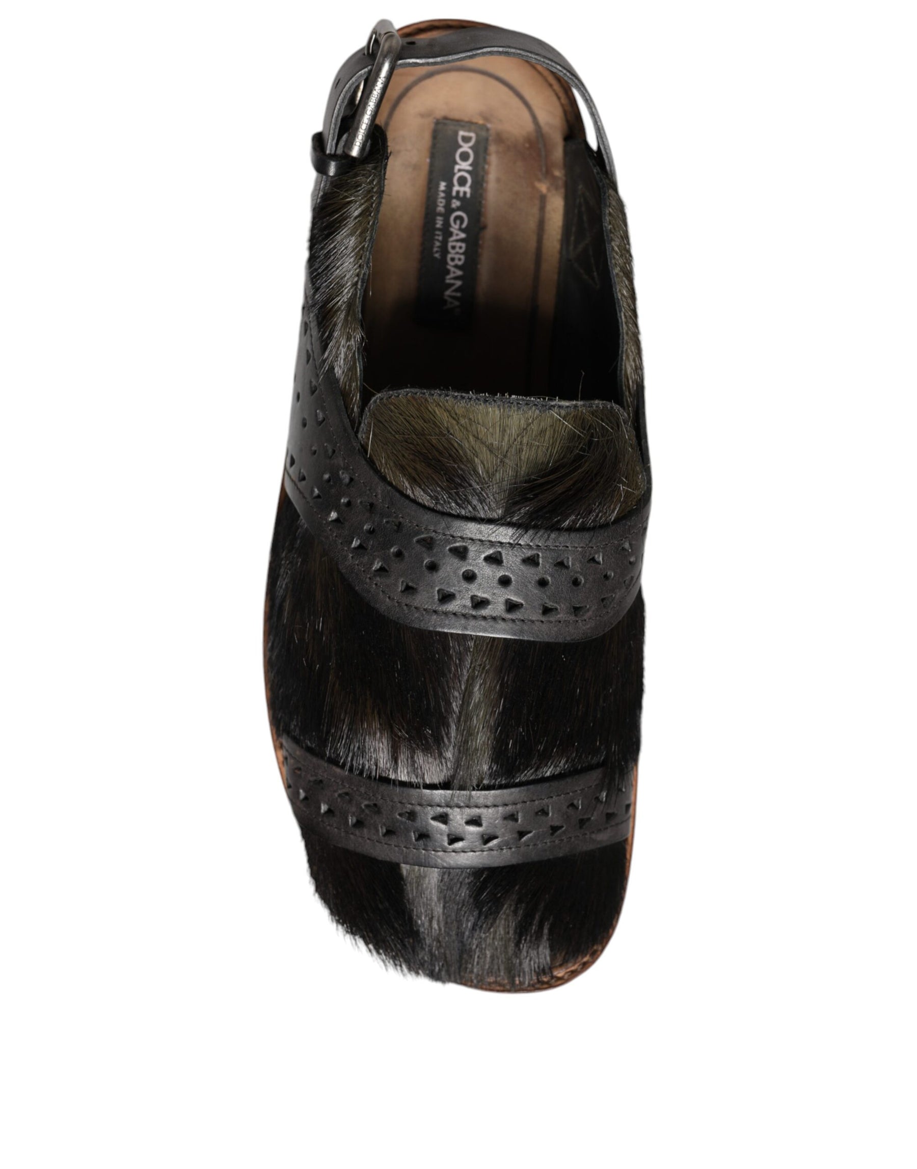 Dolce & Gabbana Black Gazelle Hair Leather Flats Sandals Shoes | Regal Royce