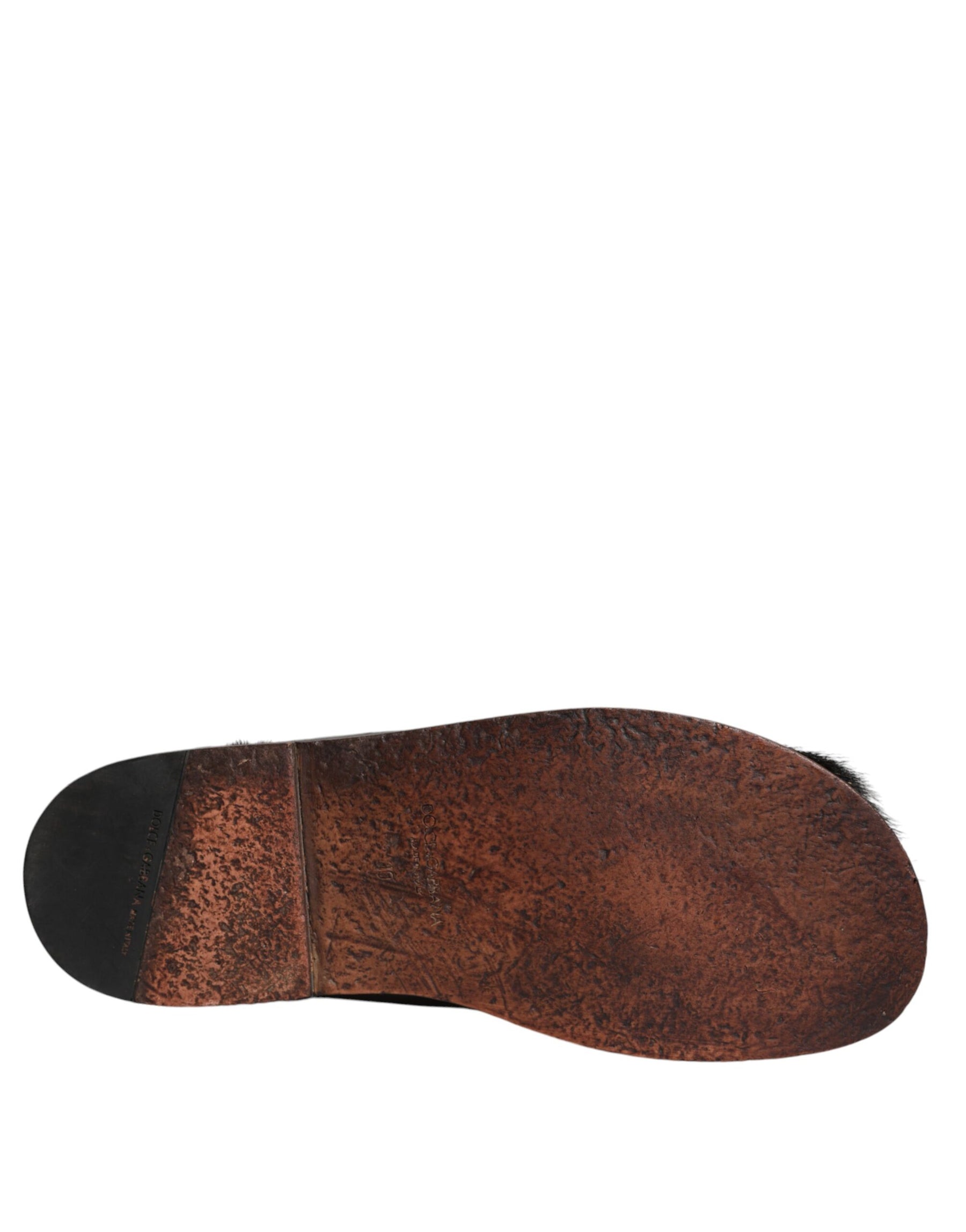 Dolce & Gabbana Black Gazelle Hair Leather Flats Sandals Shoes | Regal Royce