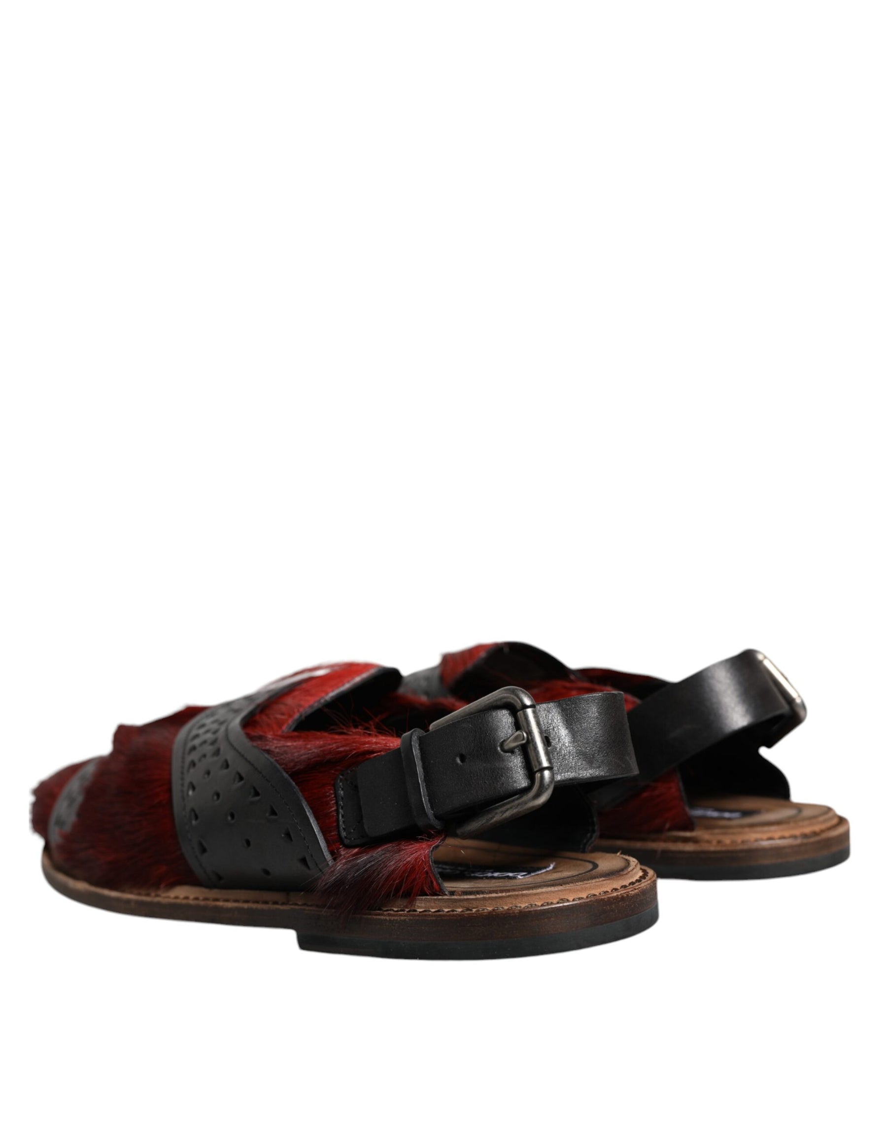Dolce & Gabbana Black Red Gazelle Hair Leather Sandals Shoes | Regal Royce