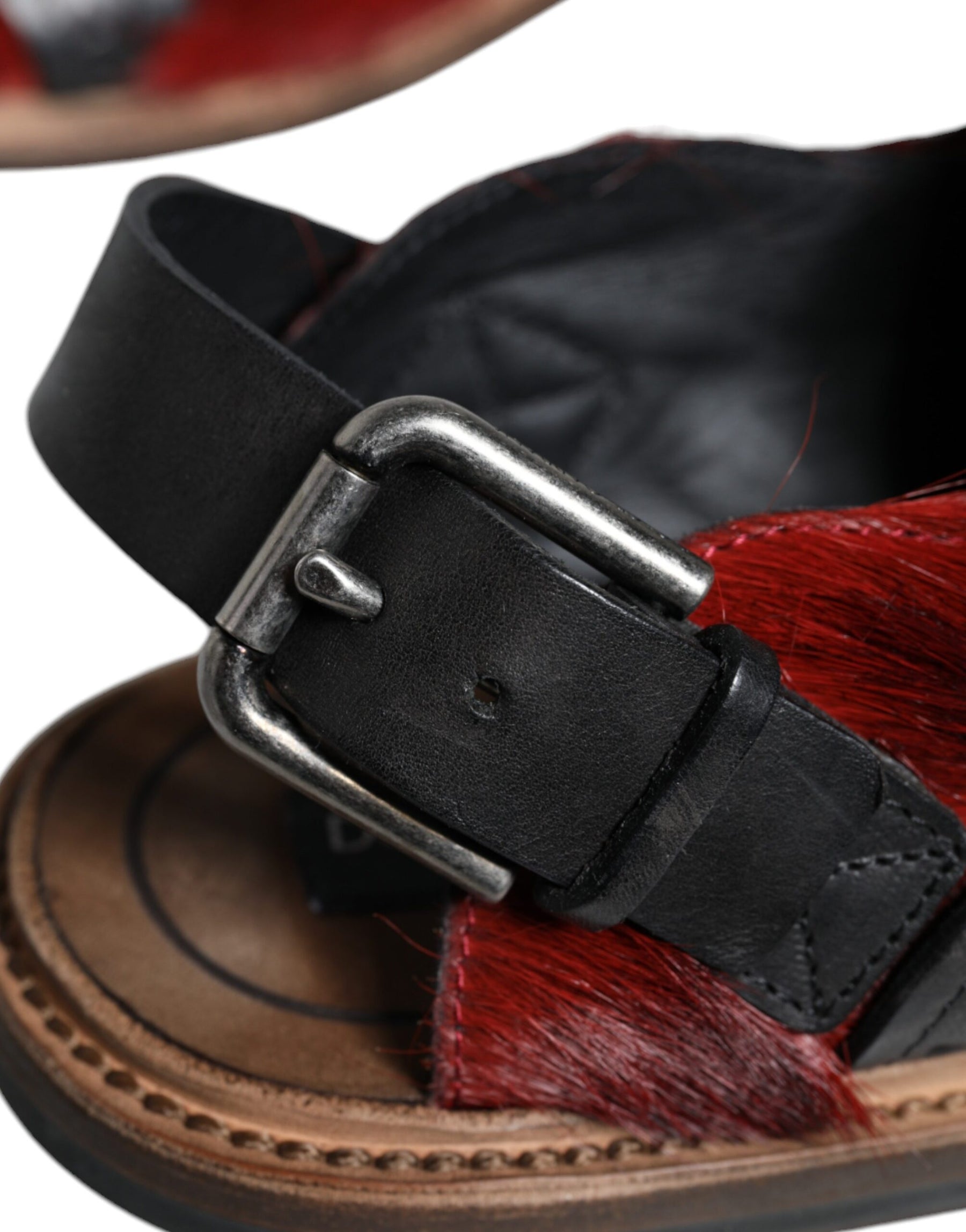 Dolce & Gabbana Black Red Gazelle Hair Leather Sandals Shoes | Regal Royce