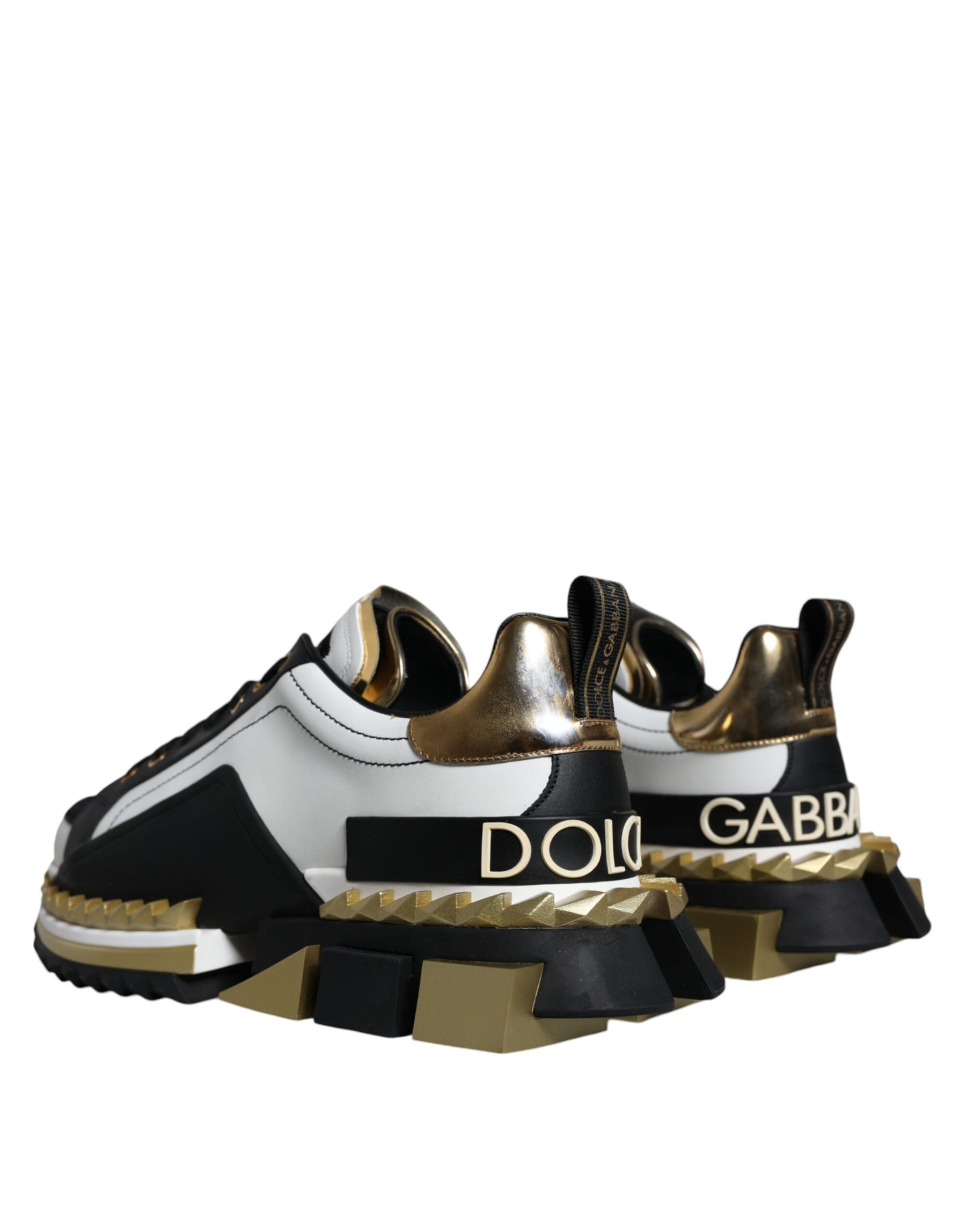 Dolce & Gabbana White Gold Black Leather SUPER KING Sneakers Shoes | Regal Royce