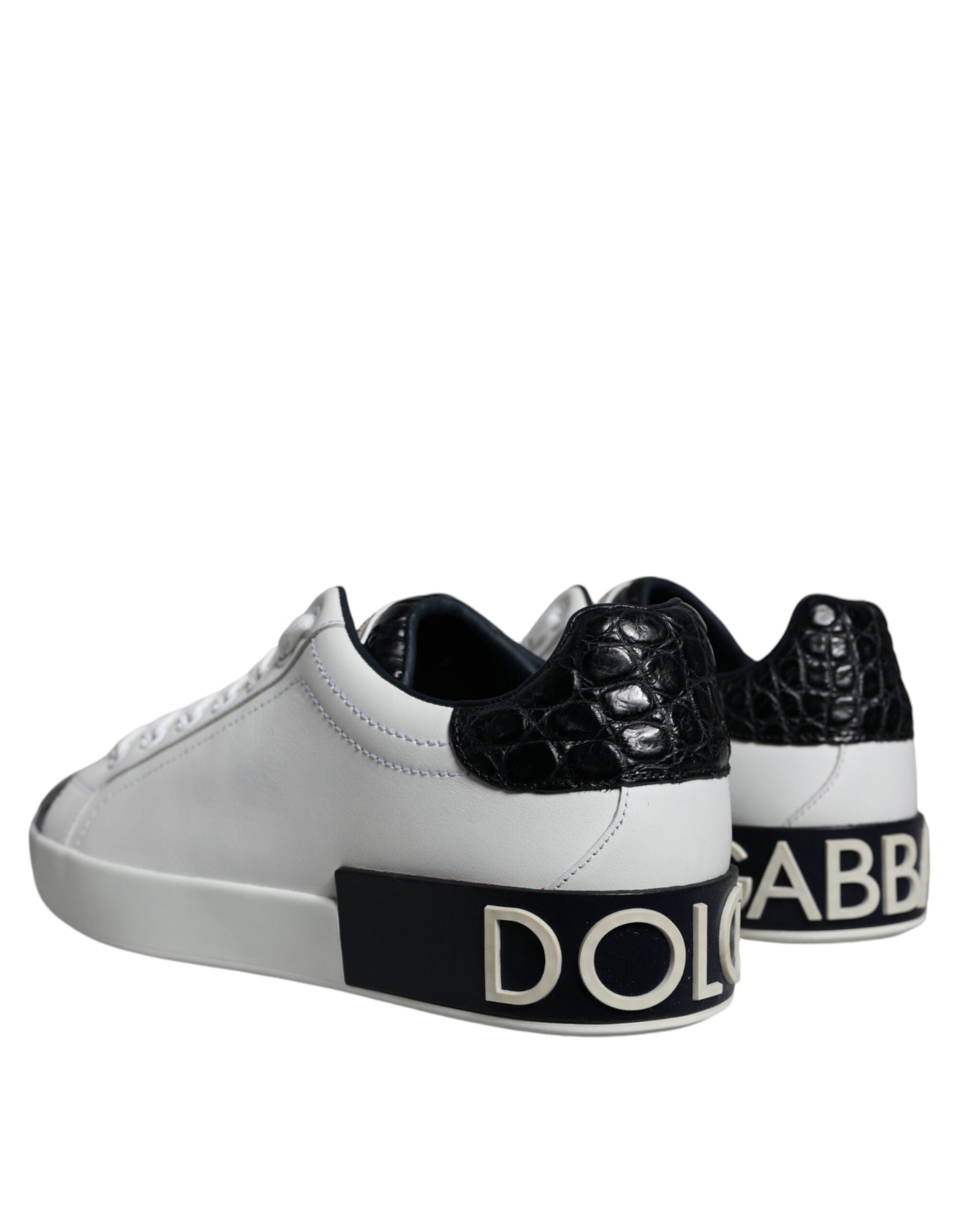Dolce & Gabbana Black Leather Logo Portofino Sneaker Shoes | Regal Royce