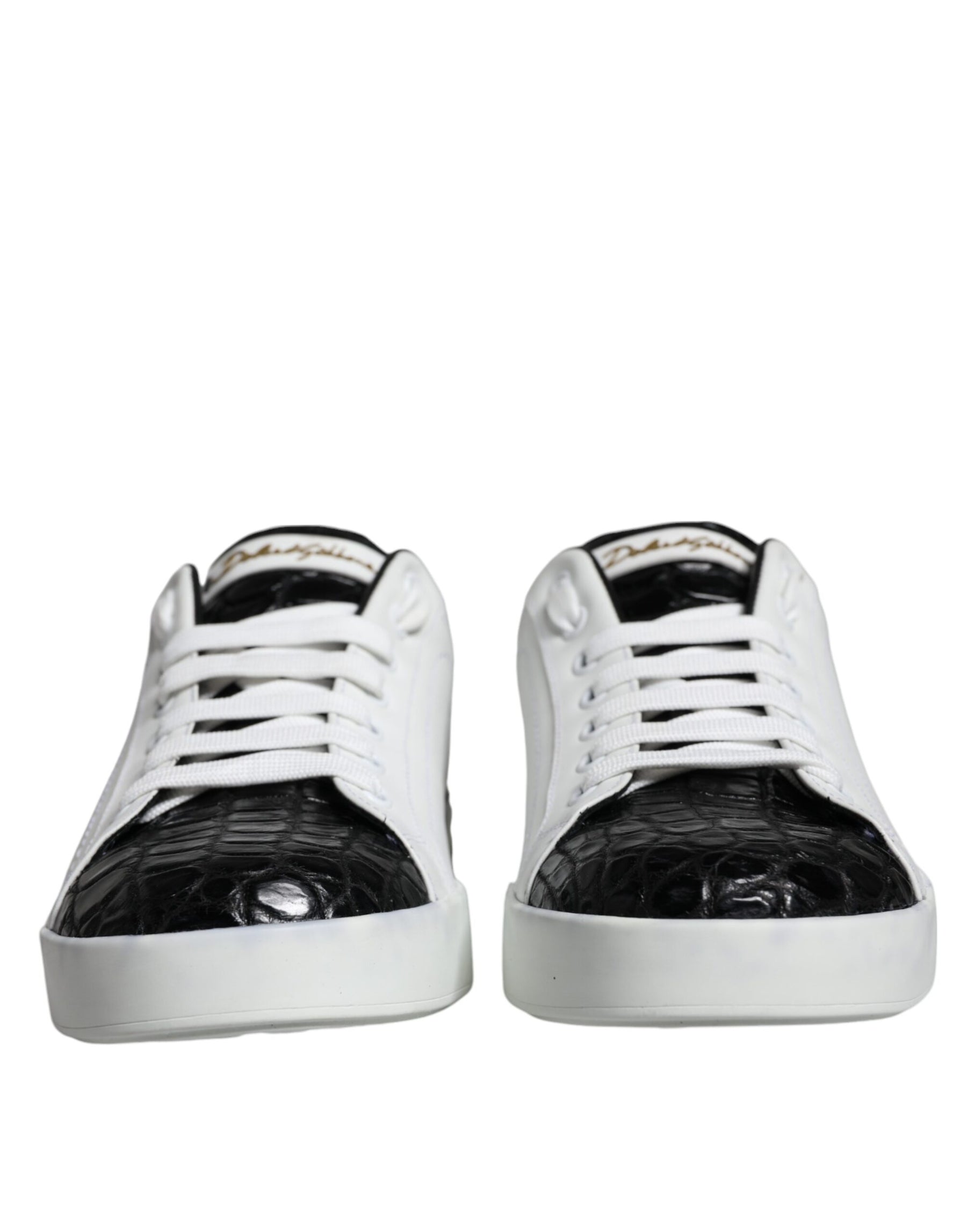 Dolce & Gabbana Black Leather Logo Portofino Sneaker Shoes | Regal Royce