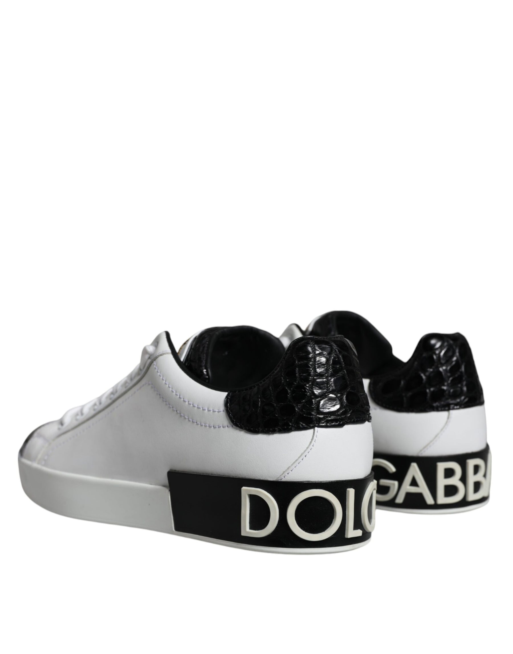 Dolce & Gabbana Black Leather Logo Portofino Sneaker Shoes | Regal Royce