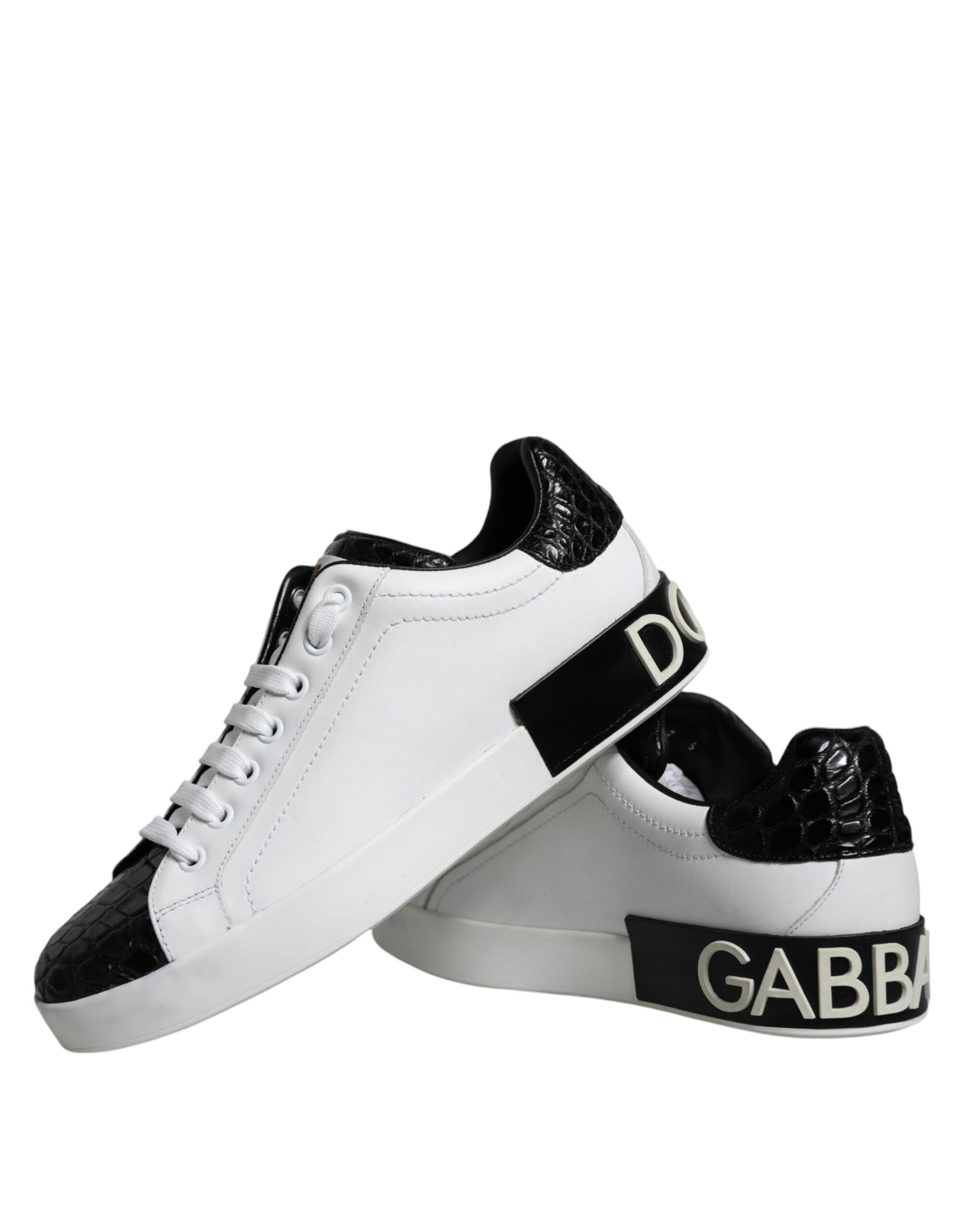 Dolce & Gabbana Black Leather Logo Portofino Sneaker Shoes | Regal Royce