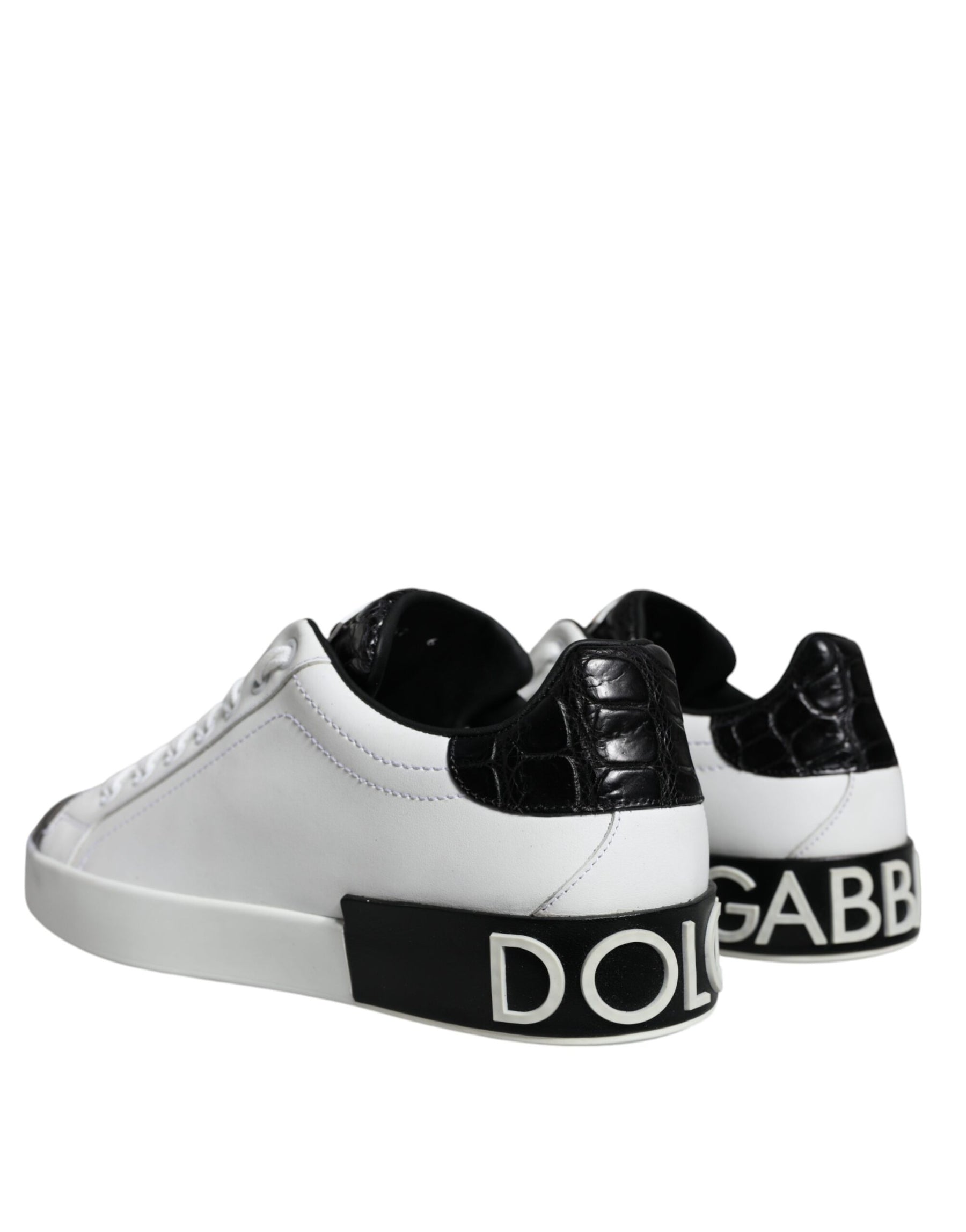 Dolce & Gabbana Black Leather Logo Portofino Sneaker Shoes | Regal Royce