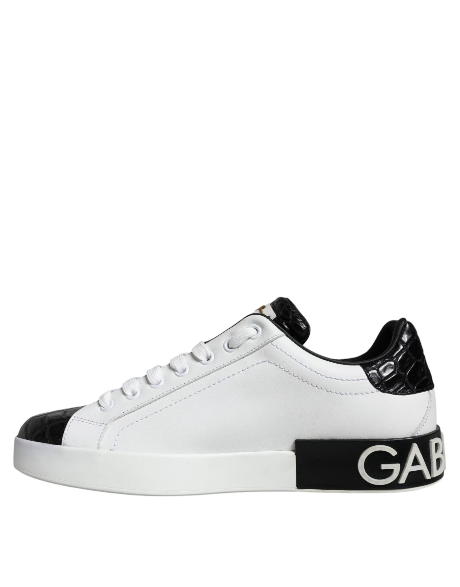 Dolce & Gabbana Black Leather Logo Portofino Sneaker Shoes | Regal Royce